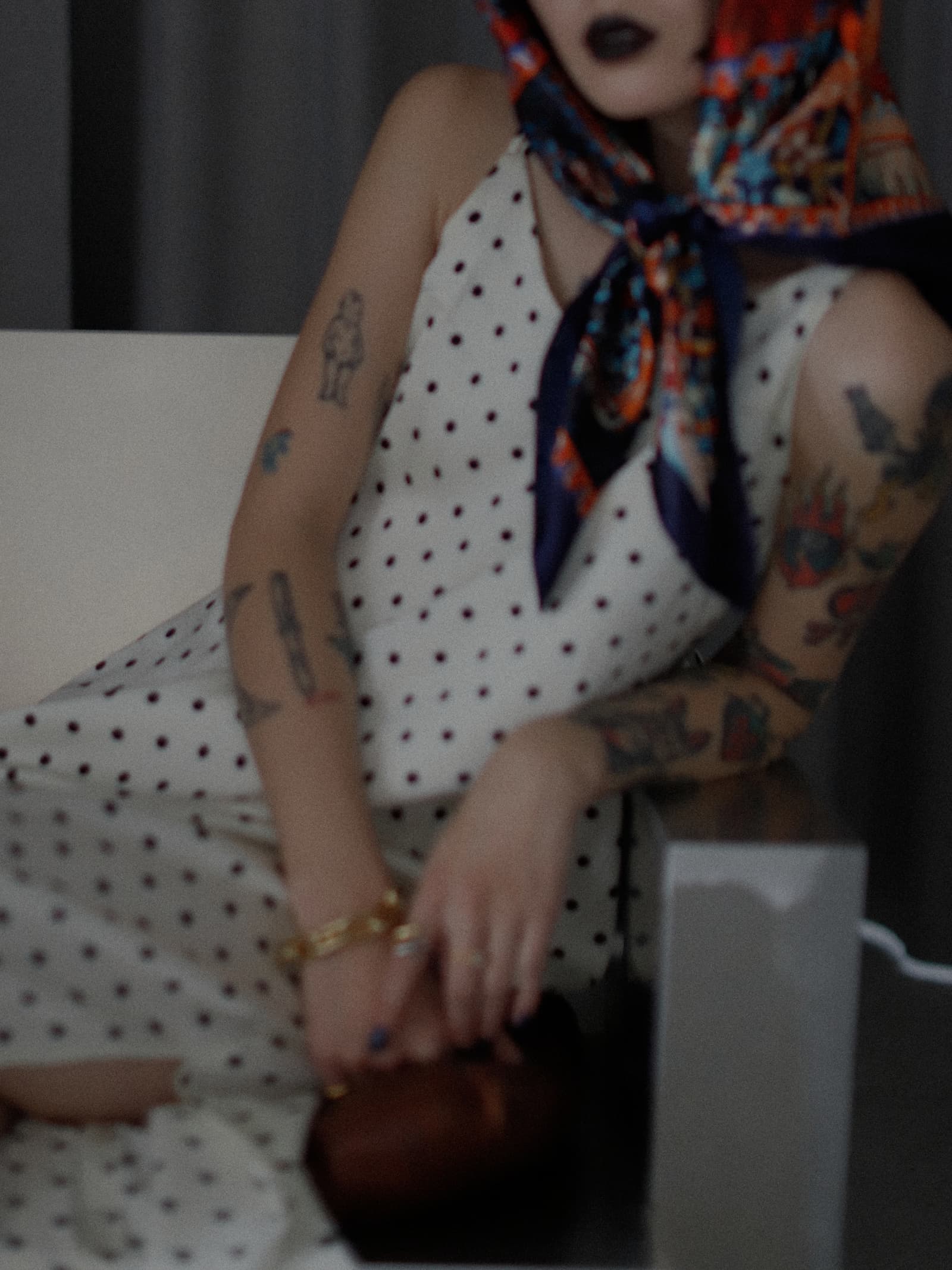 Dot Satin Long Cami One-piece