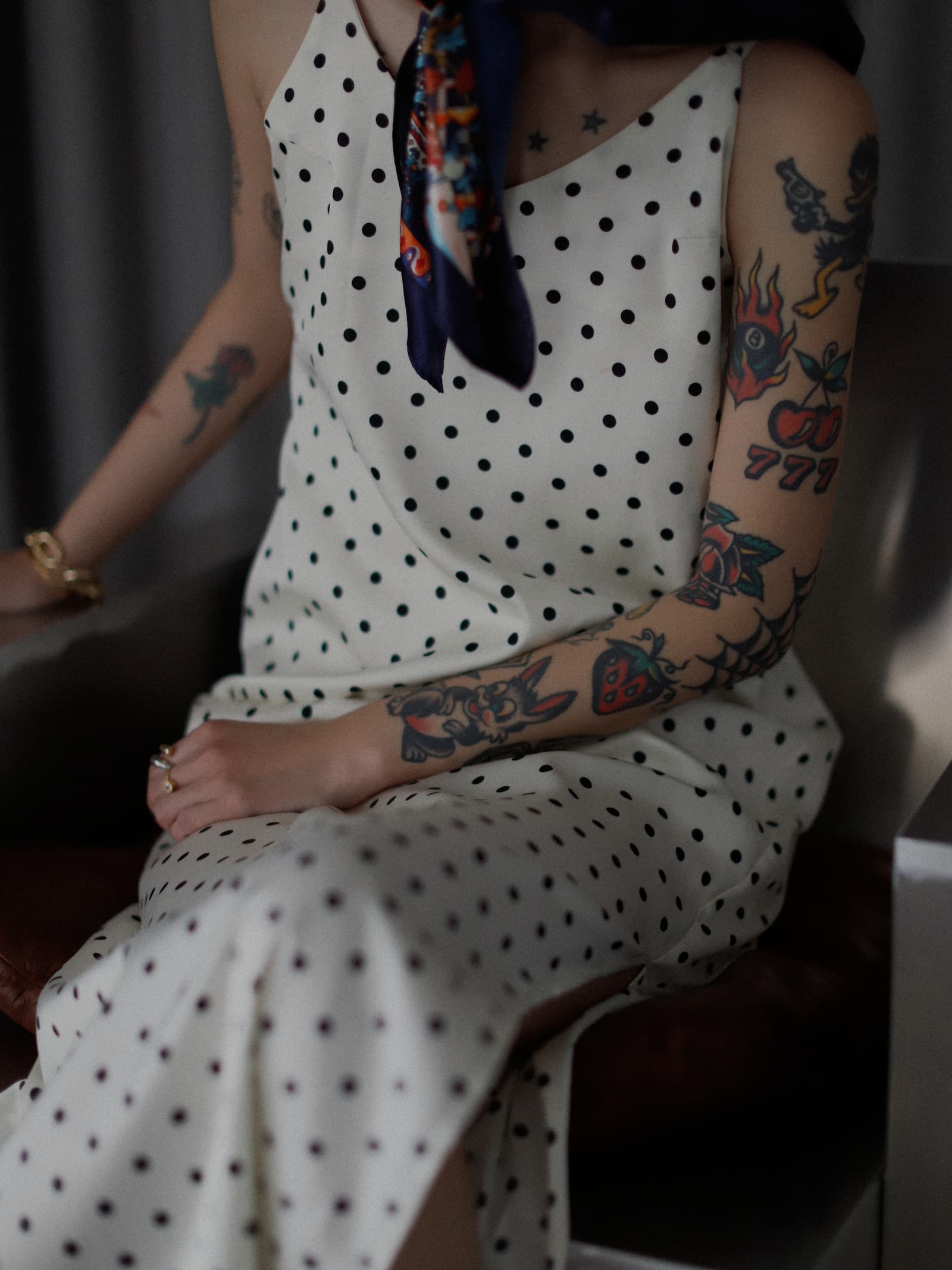 Dot Satin Long Cami One-piece