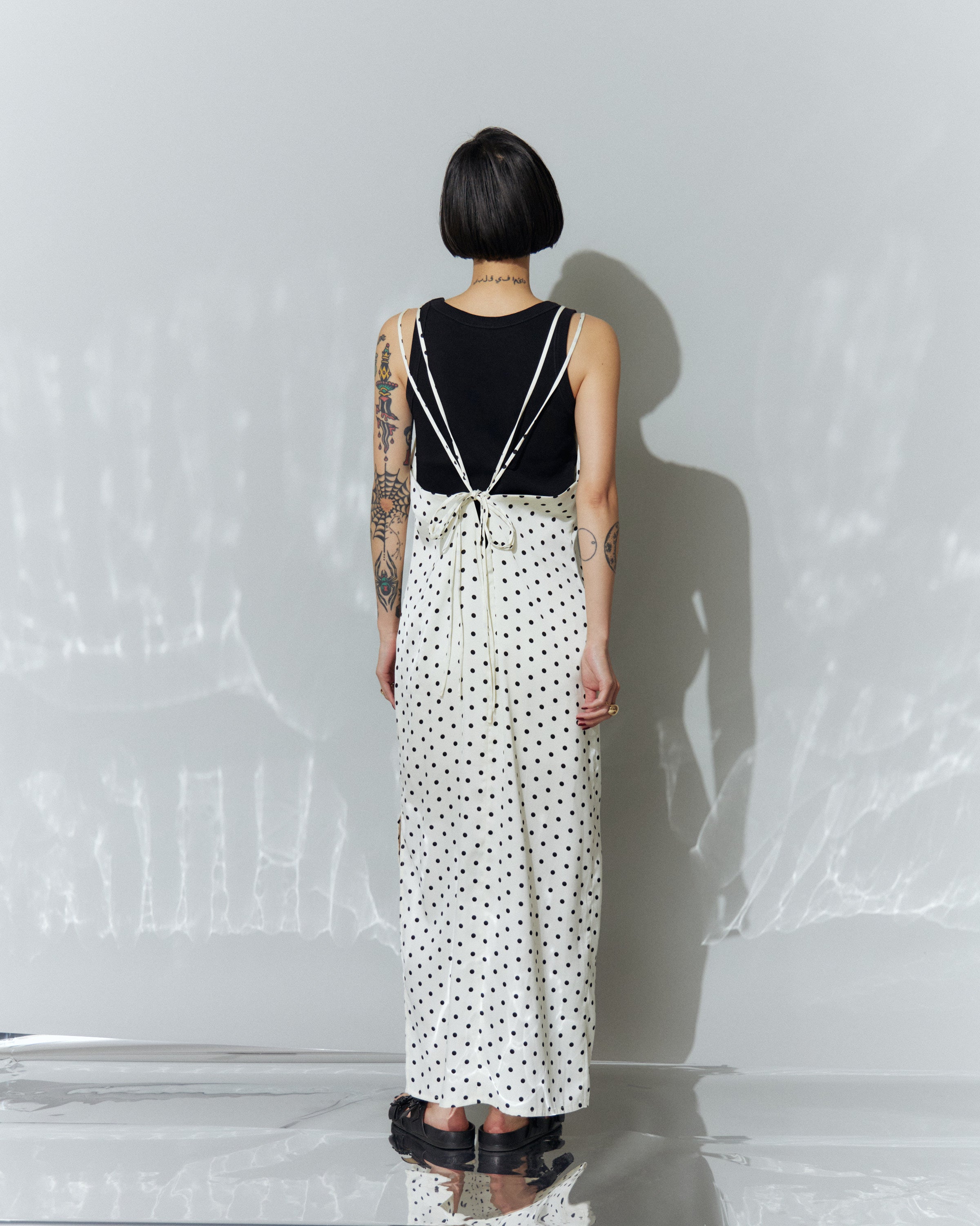Dot Satin Long Cami One-piece