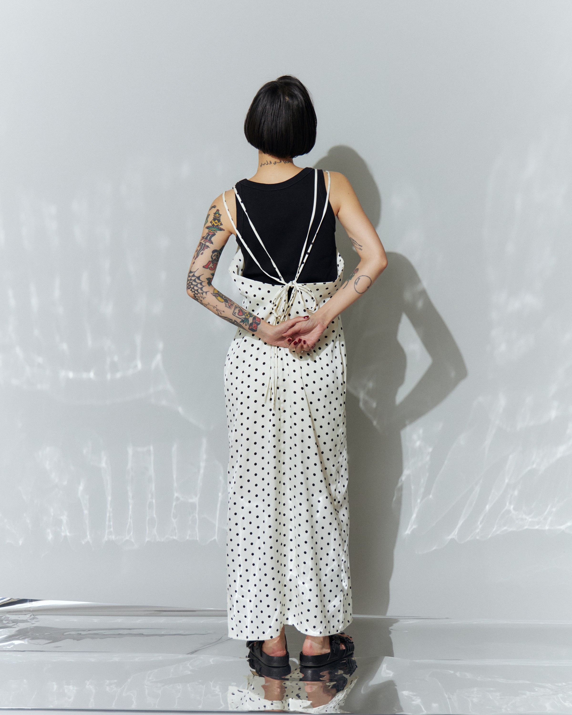 Dot Satin Long Cami One-piece