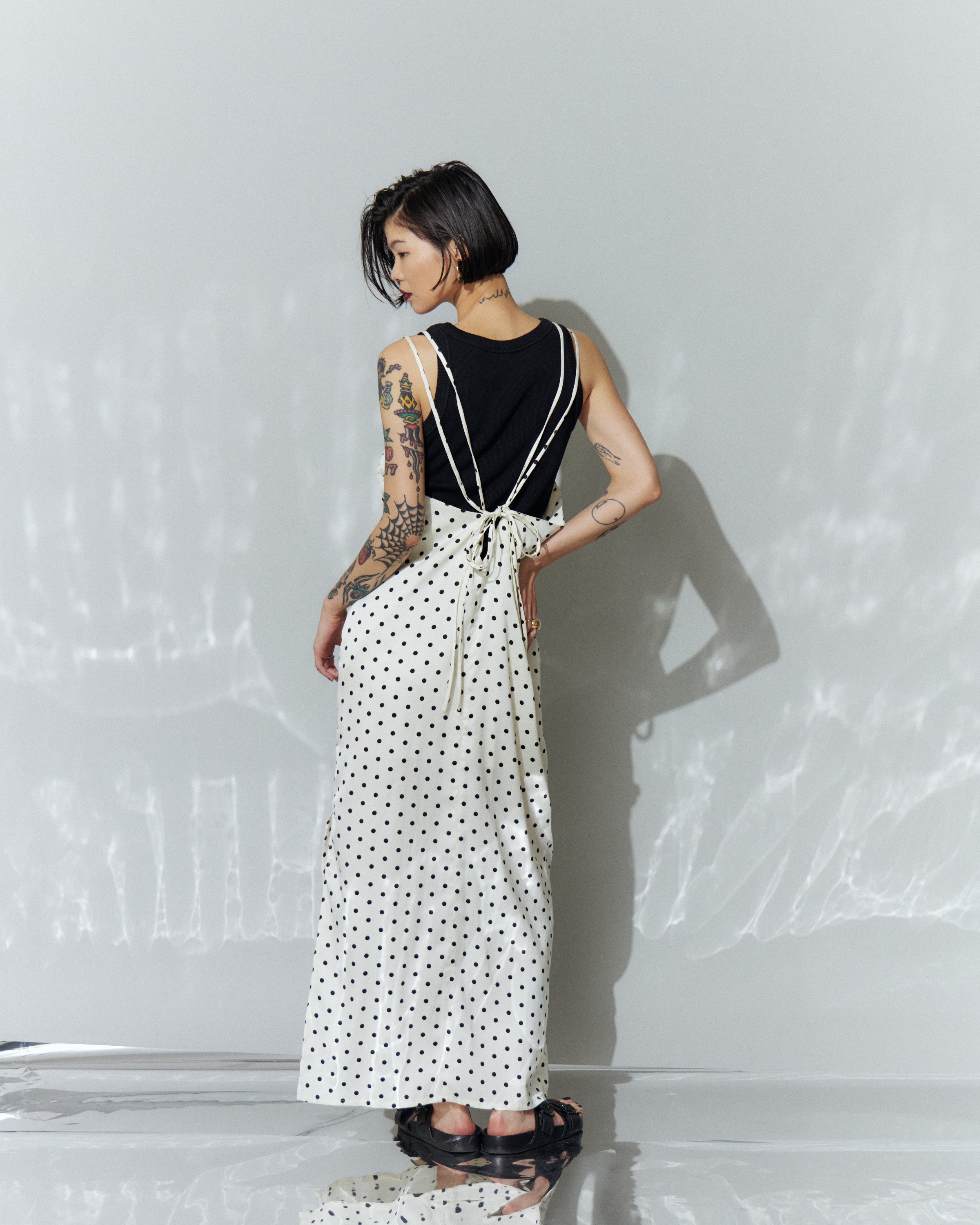 Dot Satin Long Cami One-piece