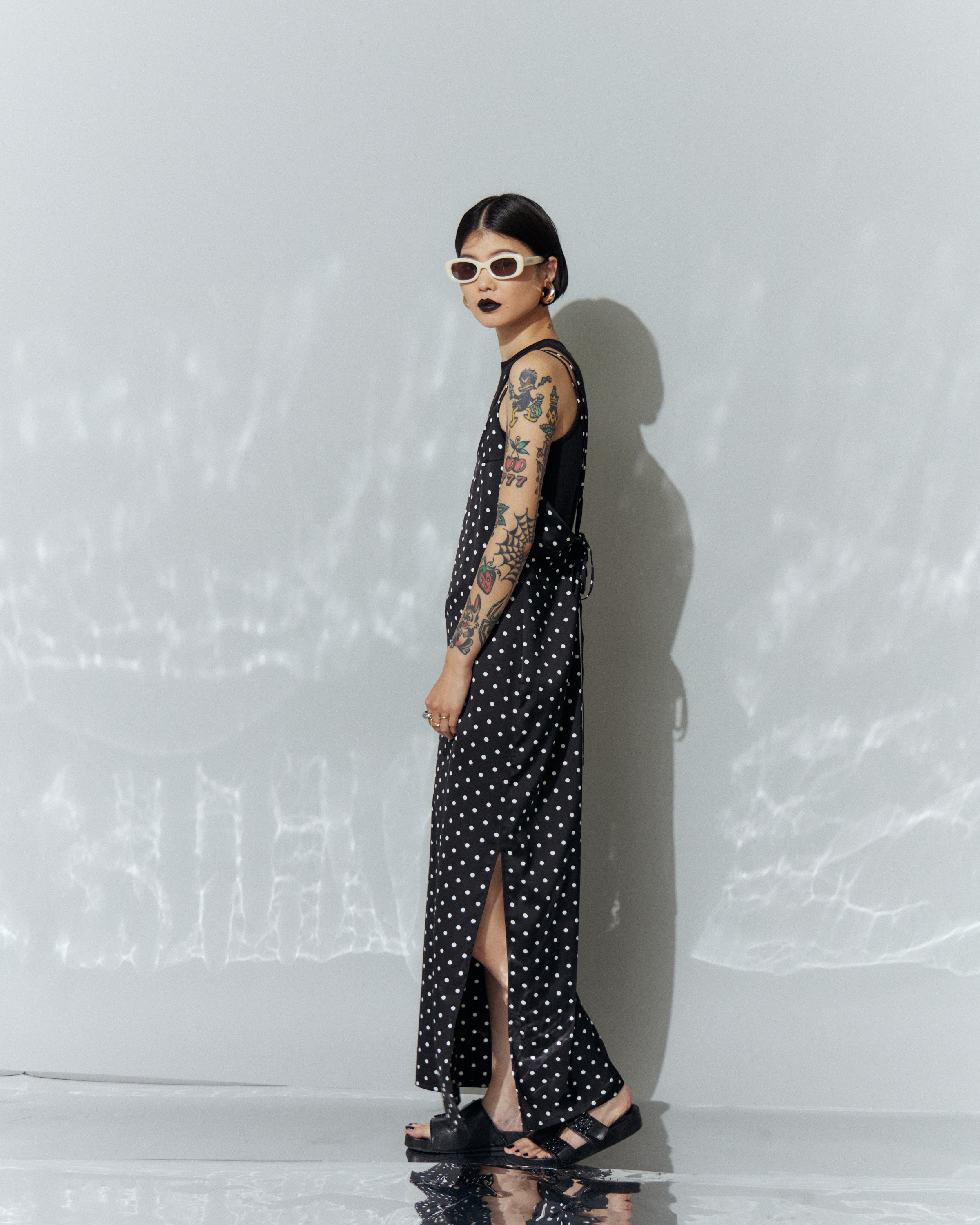 Dot Satin Long Cami One-piece