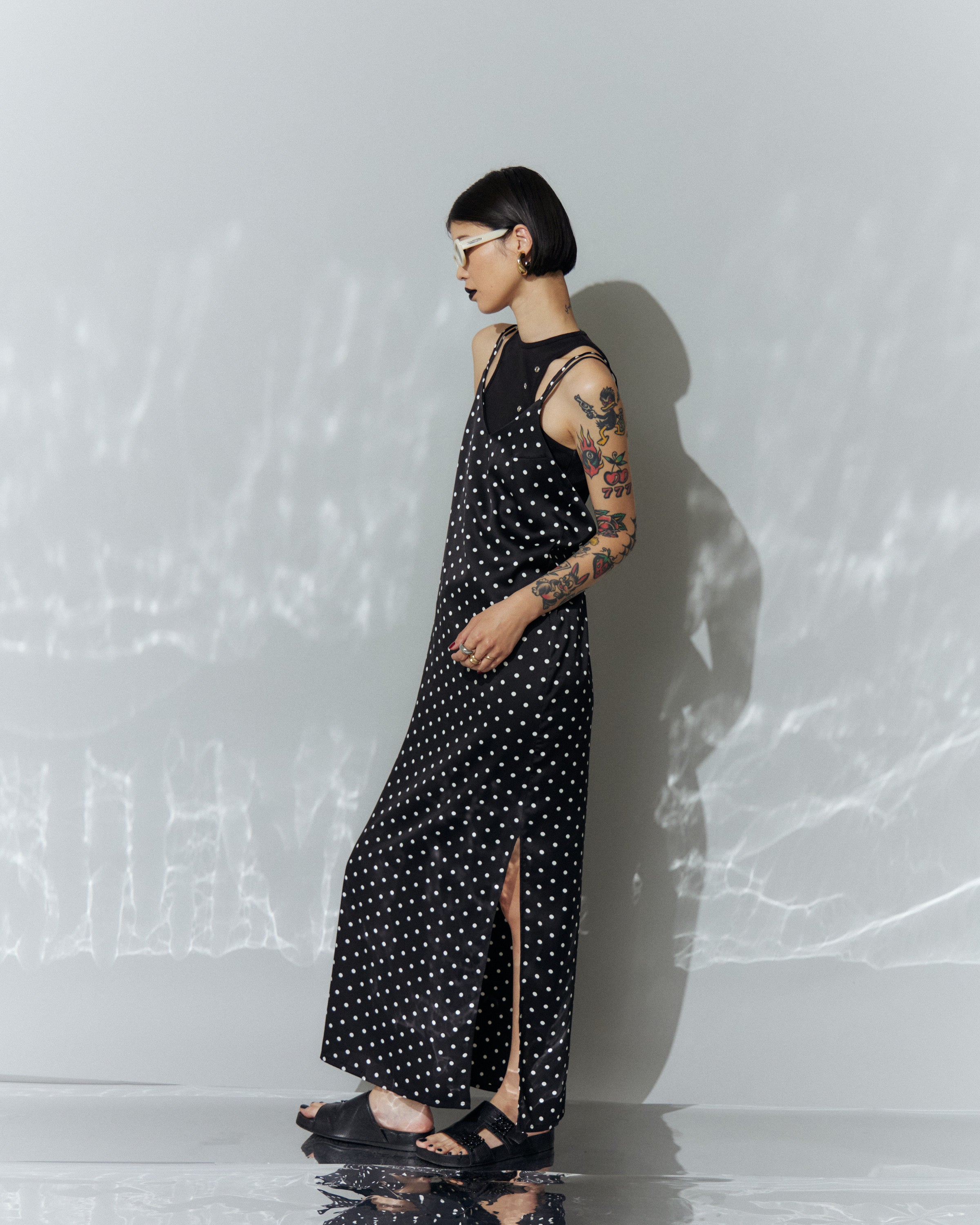 Dot Satin Long Cami One-piece