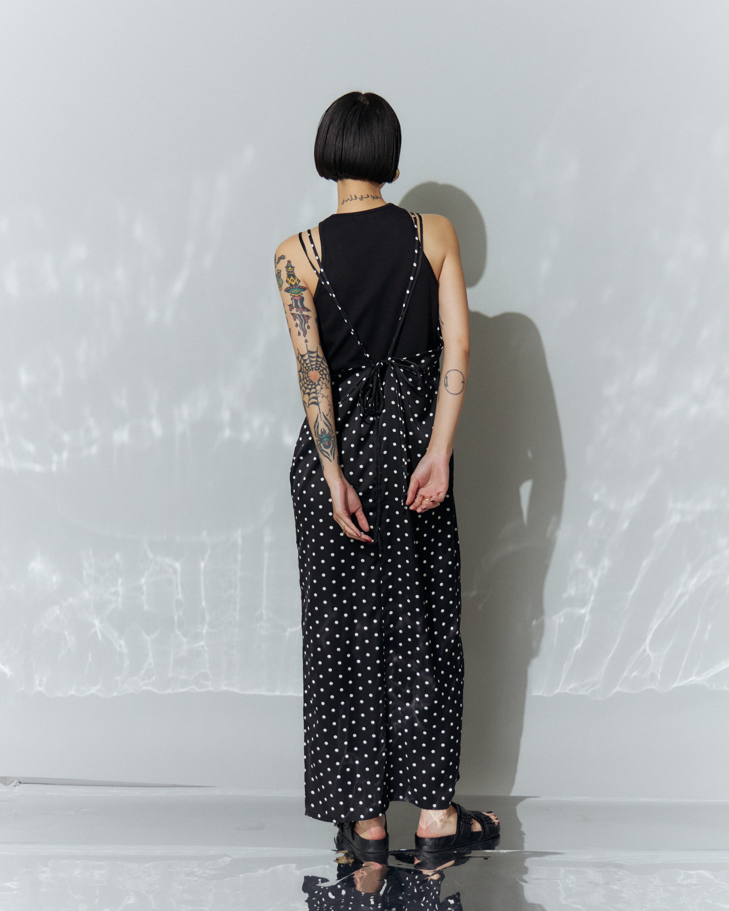 Dot Satin Long Cami One-piece