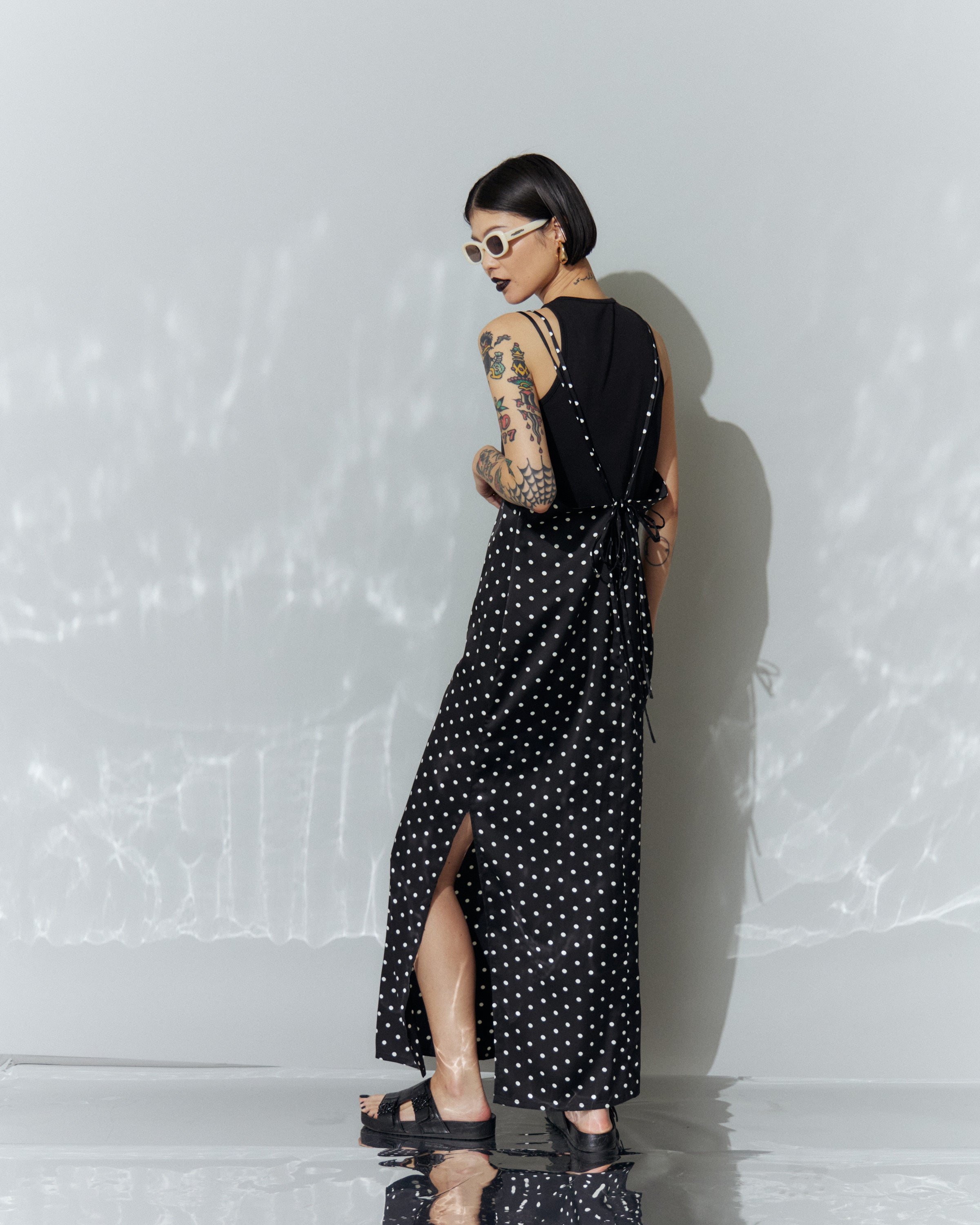 Dot Satin Long Cami One-piece