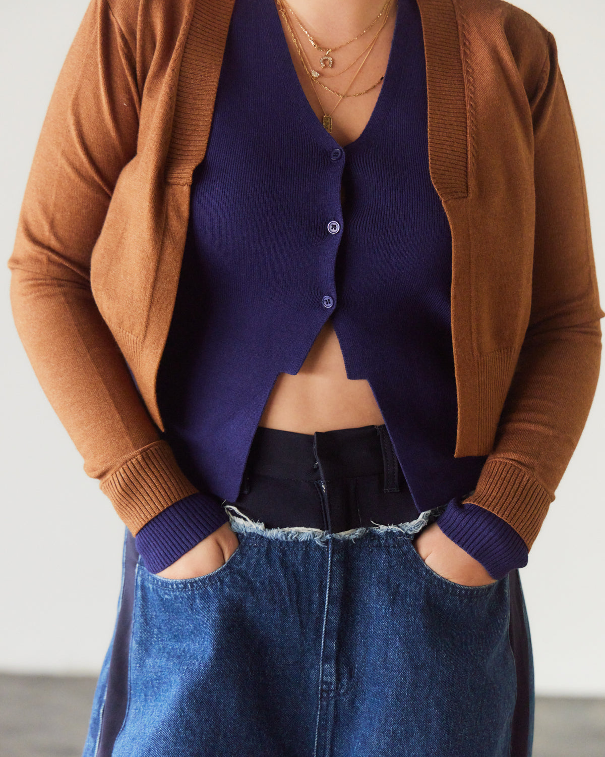 Contrast Cut Knit Cardigan