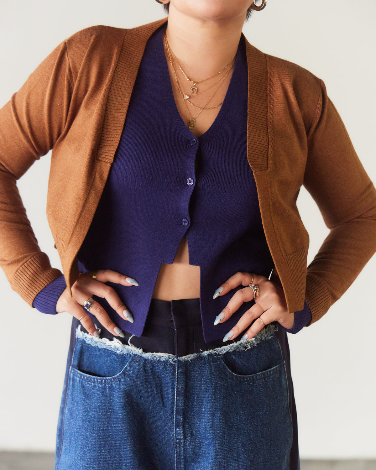 Contrast Cut Knit Cardigan