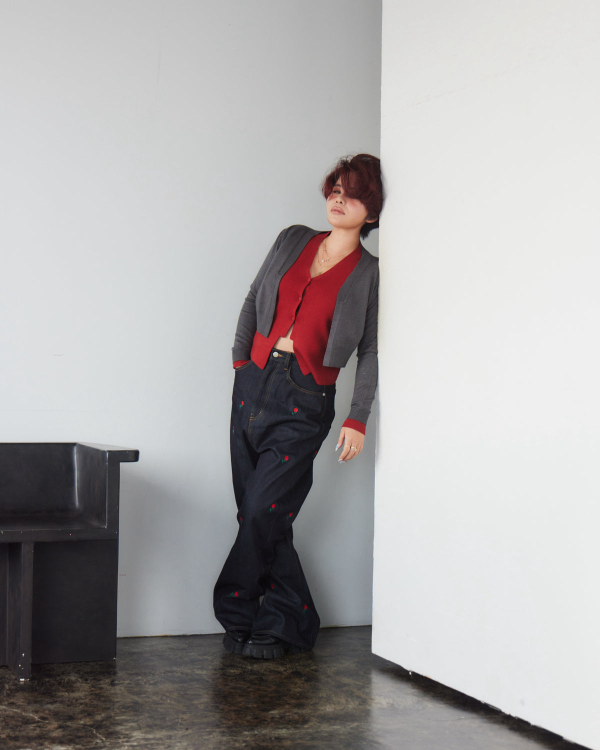 Contrast Cut Knit Cardigan