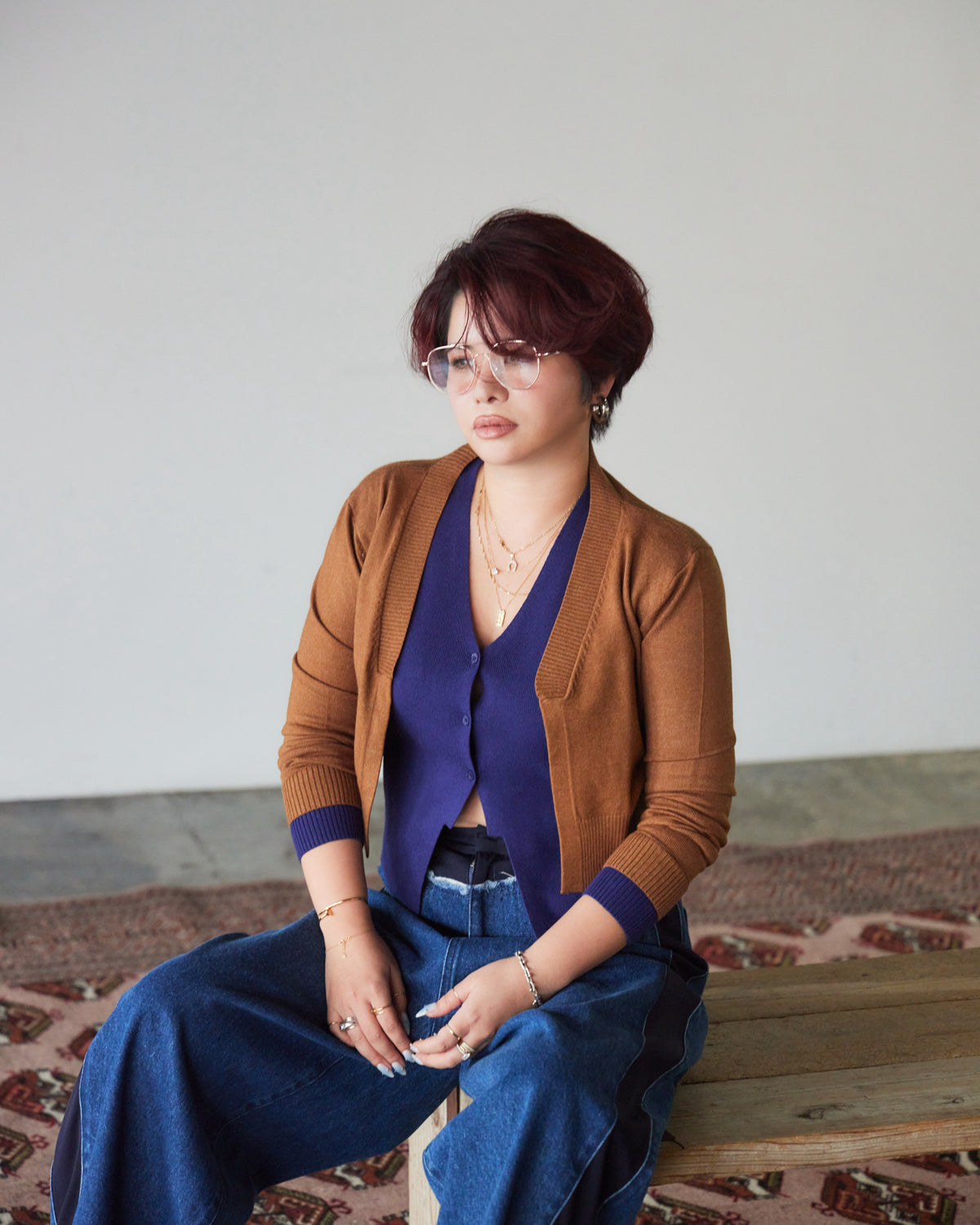 Contrast Cut Knit Cardigan