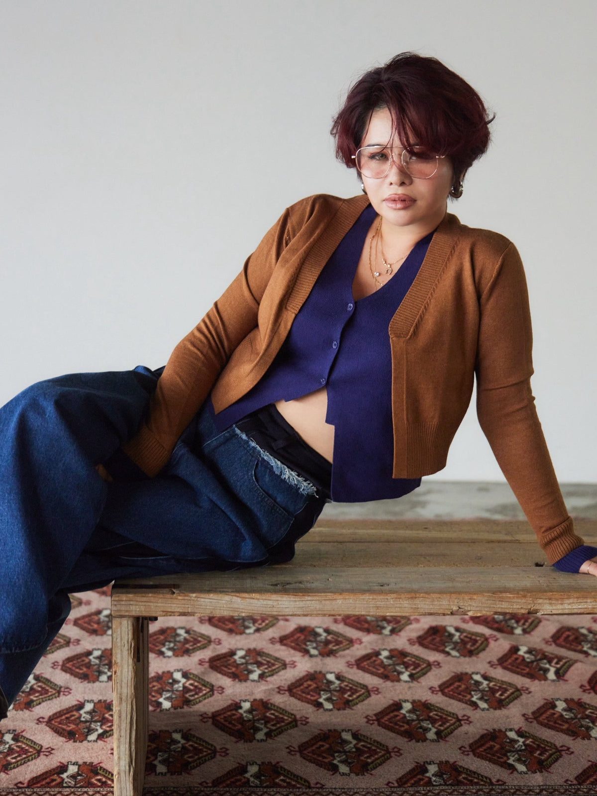 Contrast Cut Knit Cardigan