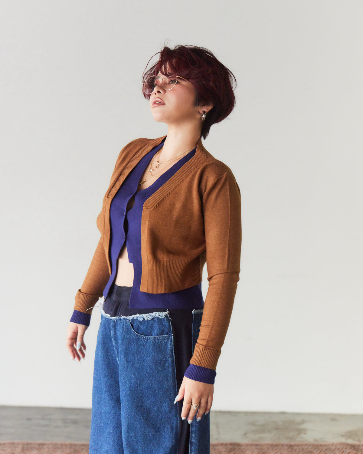 Contrast Cut Knit Cardigan