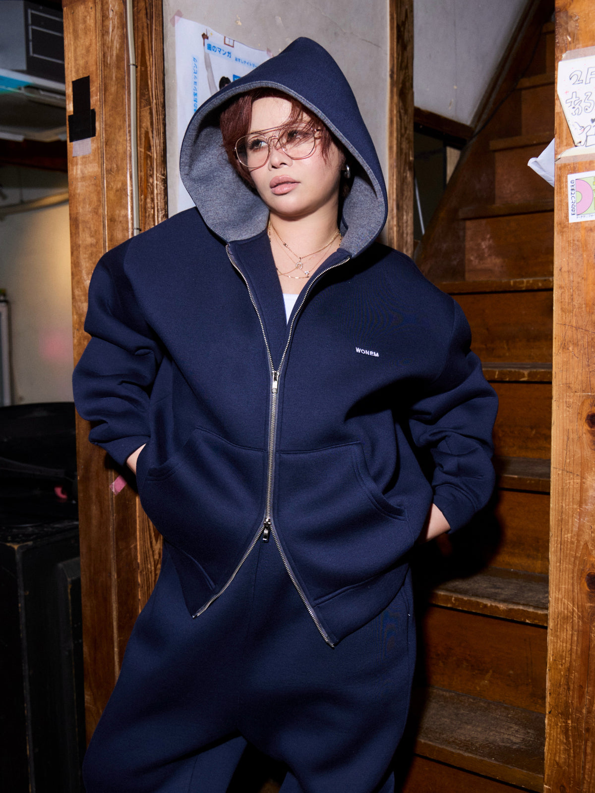 Double Face Logo Zip Hoodie
