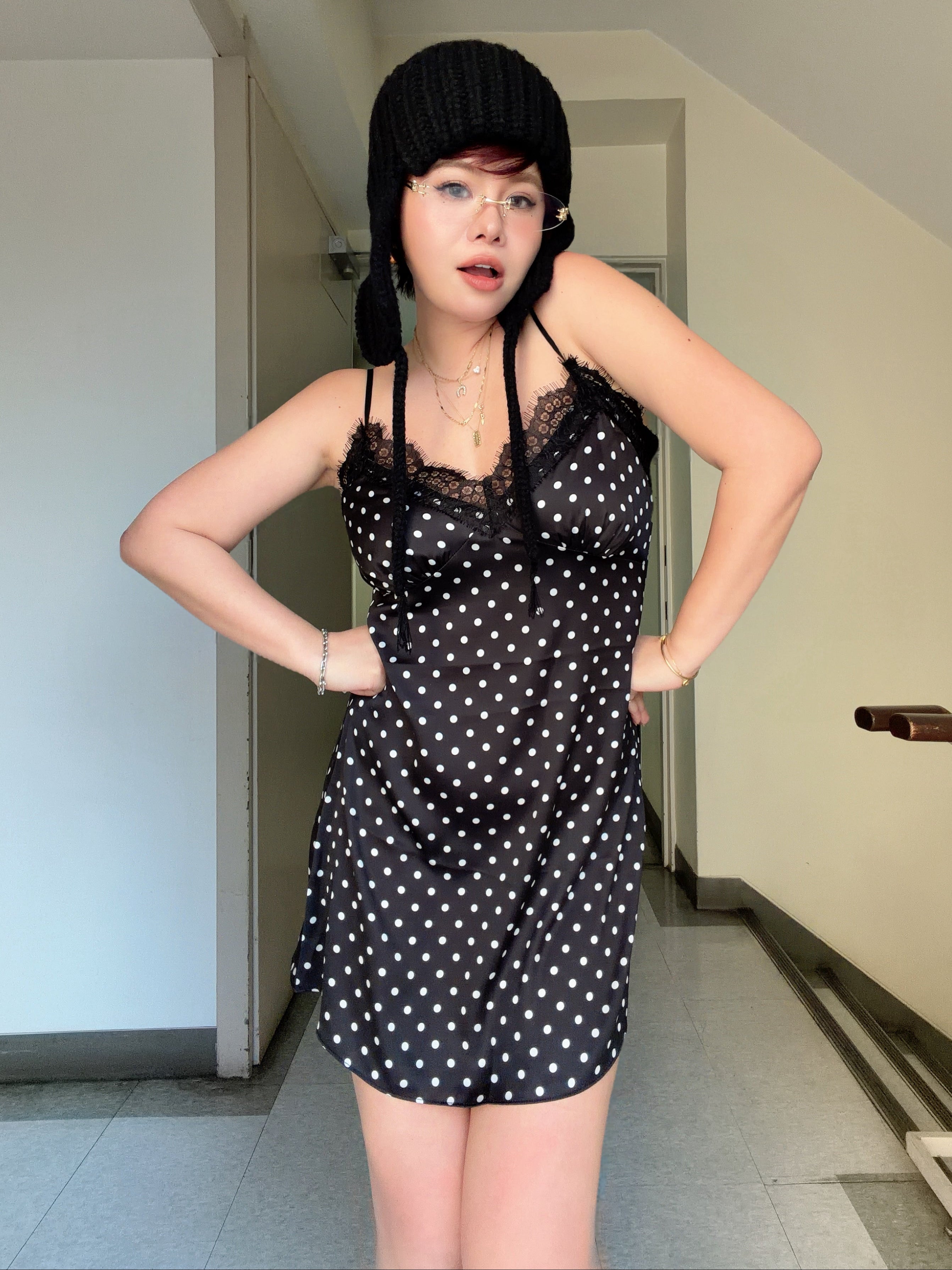 Quiet Dot Satin Mini Dress