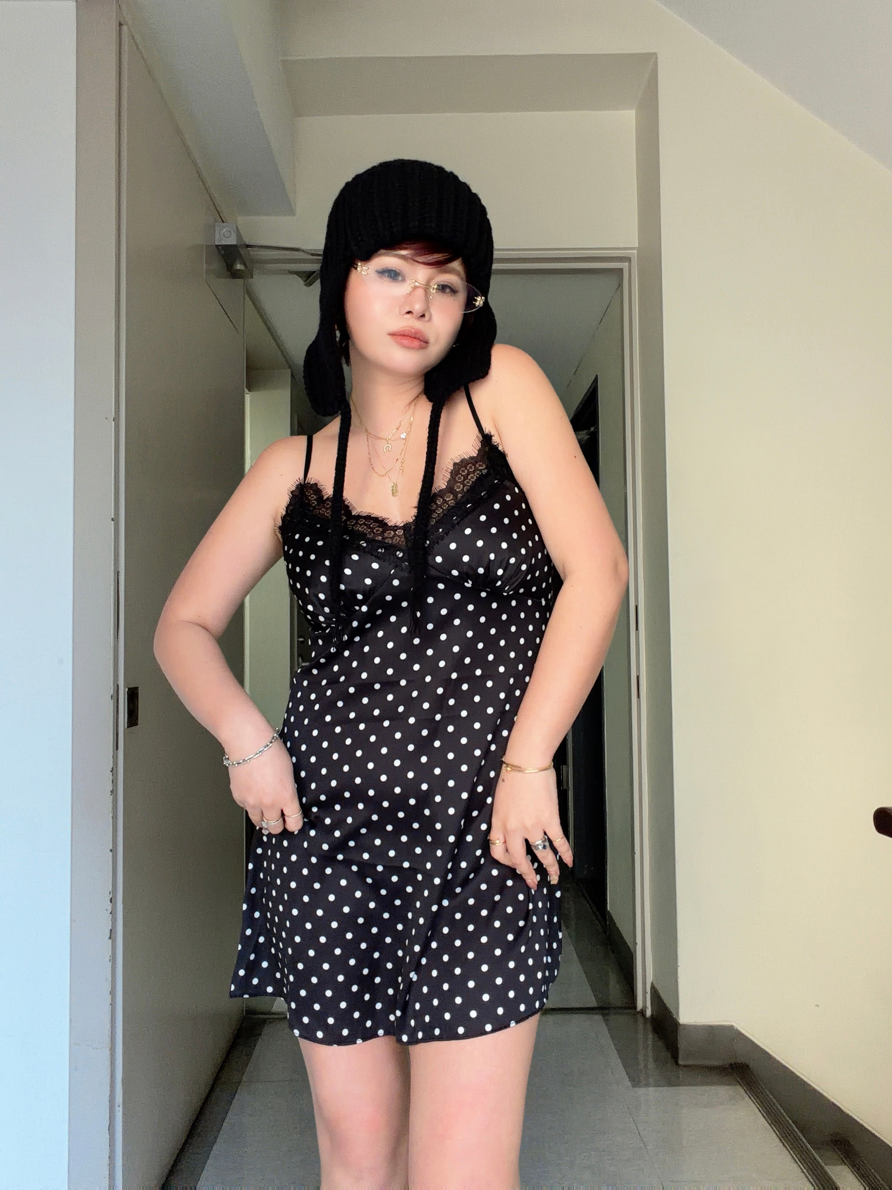 Quiet Dot Satin Mini Dress