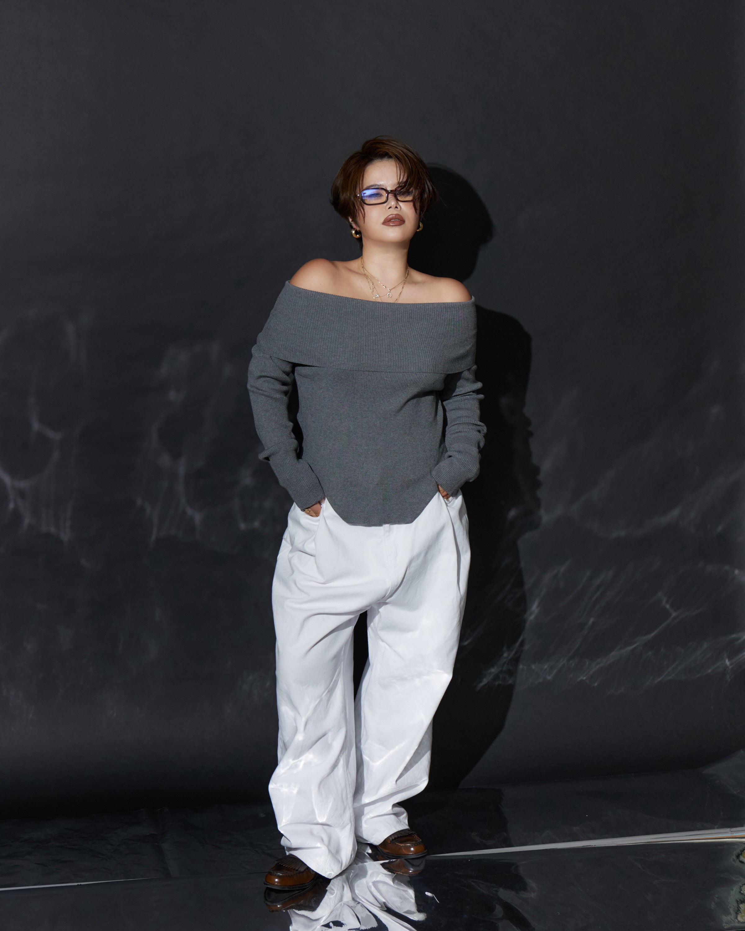Sculpted Off-Shoulder Knit