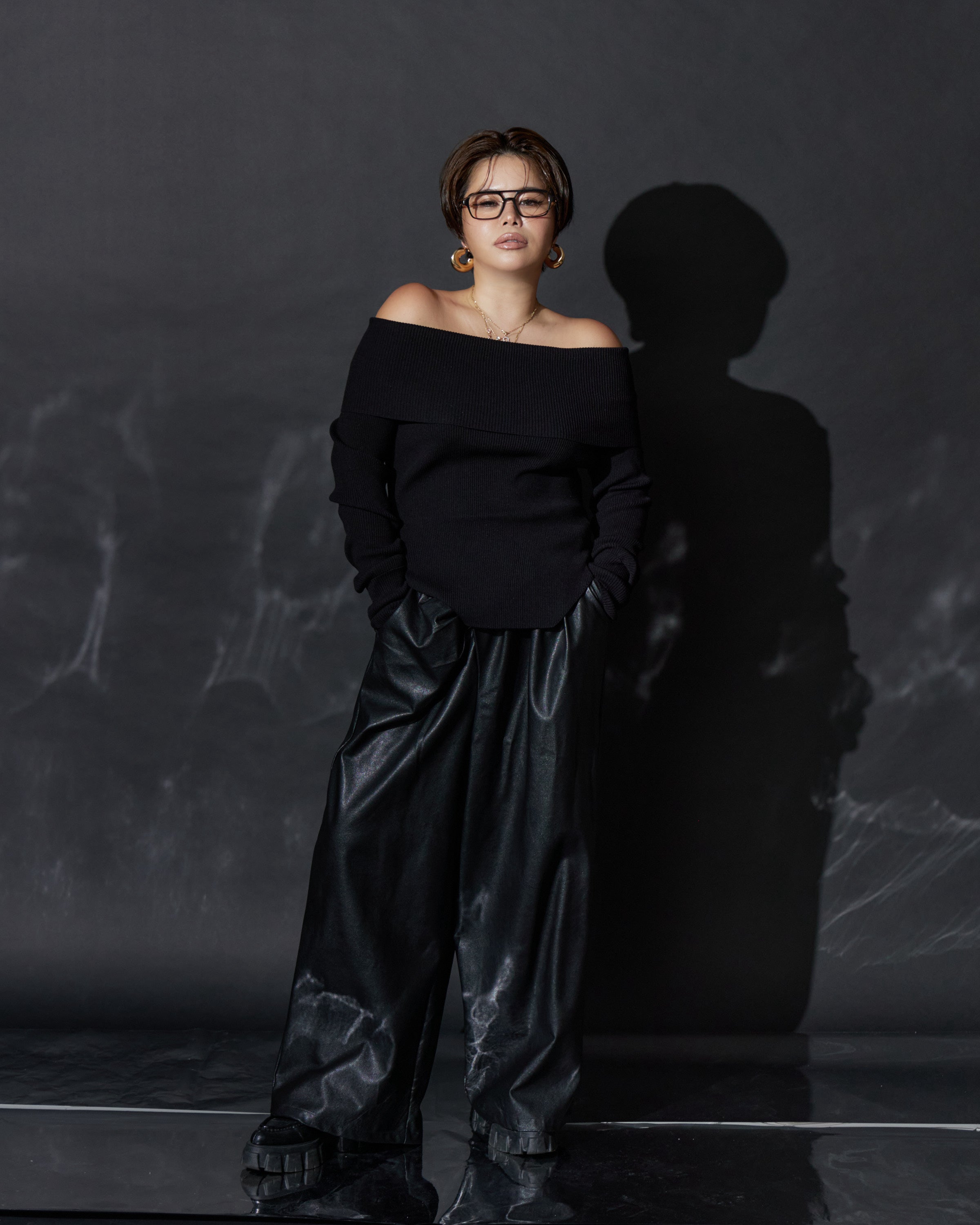 Eco Leather Front-Gather Pants