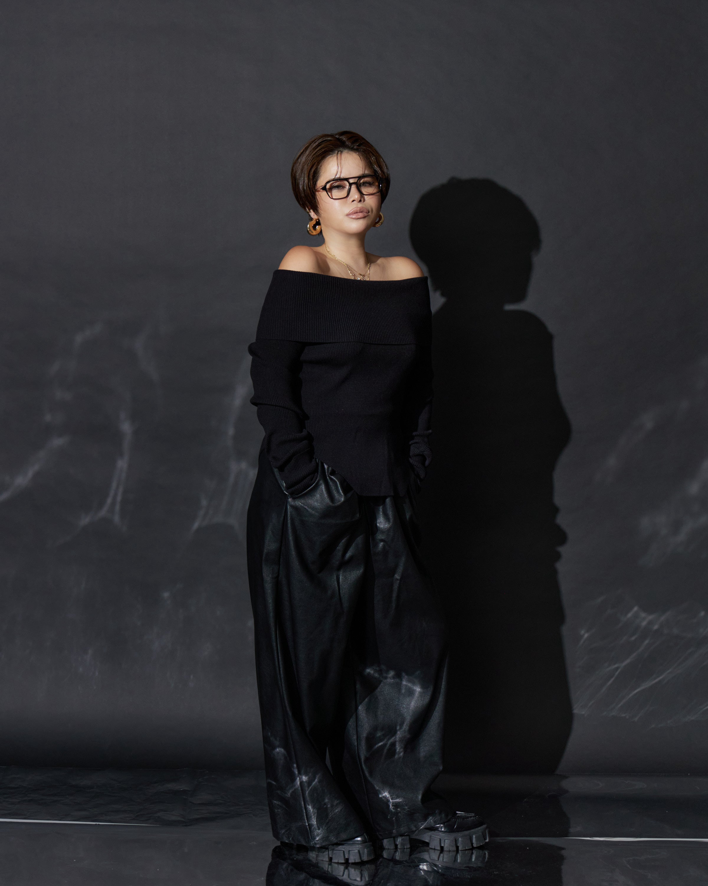 Eco Leather Front-Gather Pants