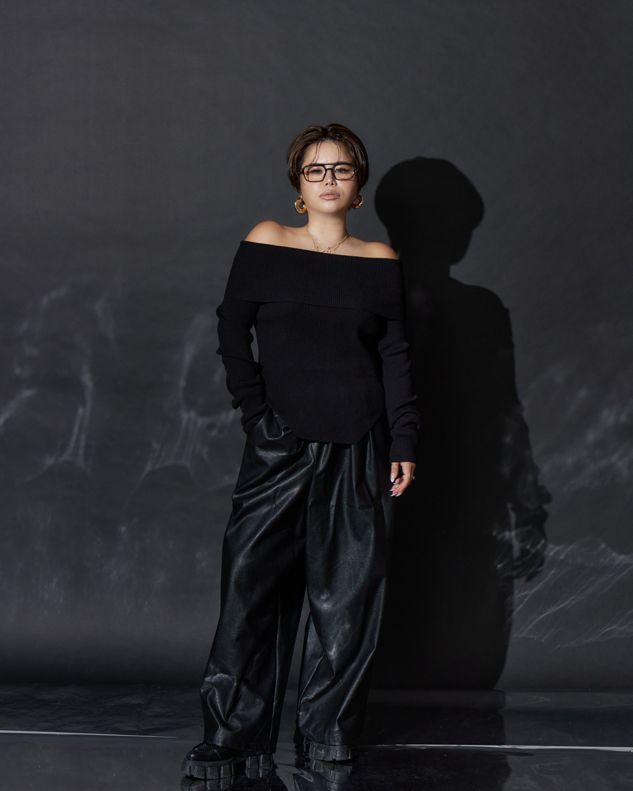 Eco Leather Front-Gather Pants