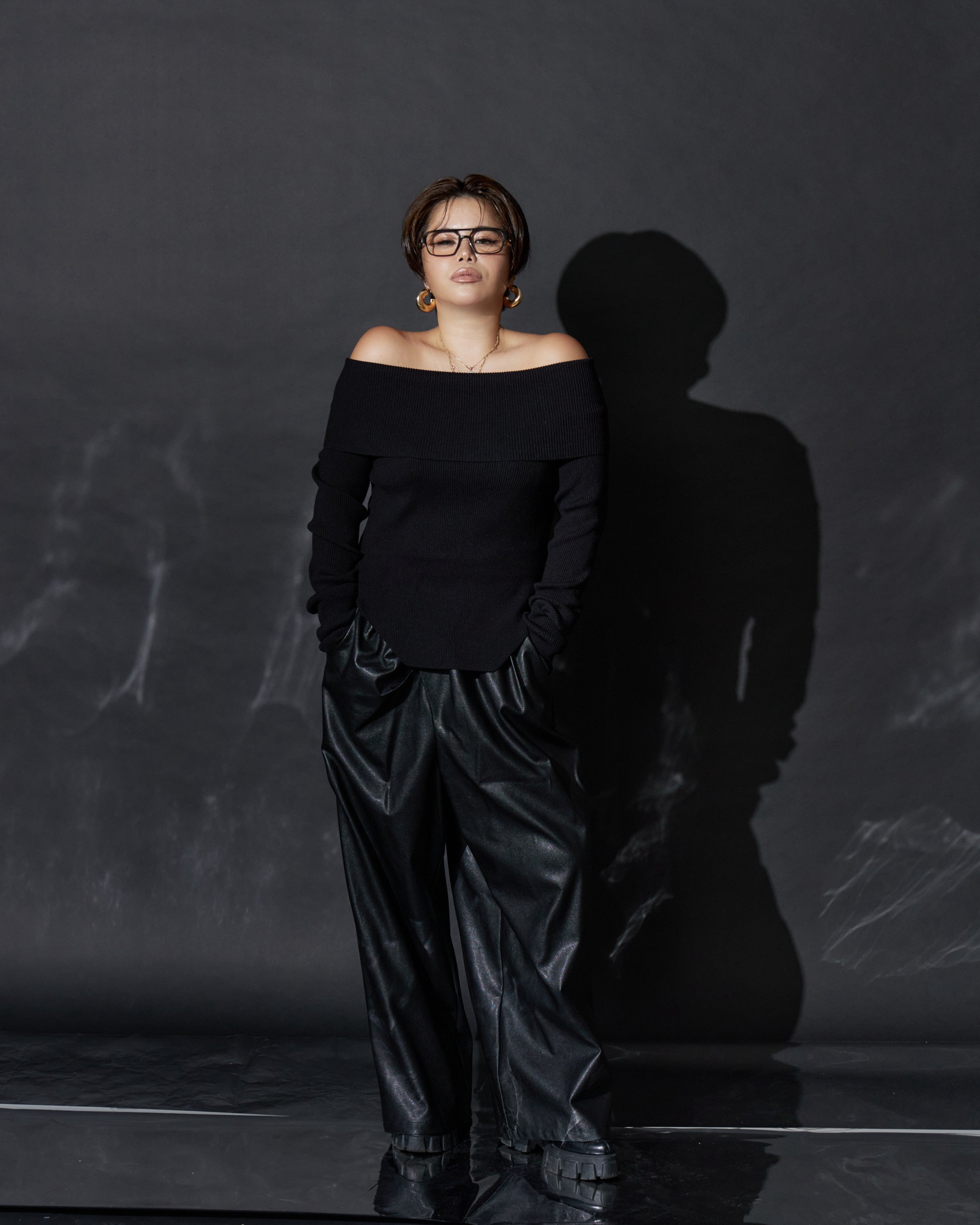 Eco Leather Front-Gather Pants