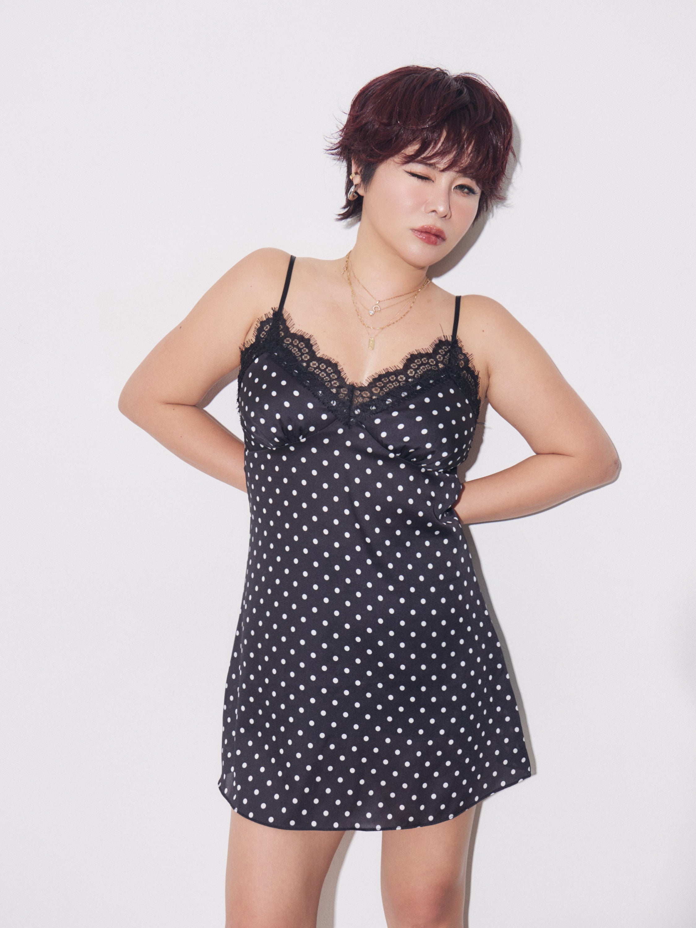 Quiet Dot Satin Mini Dress