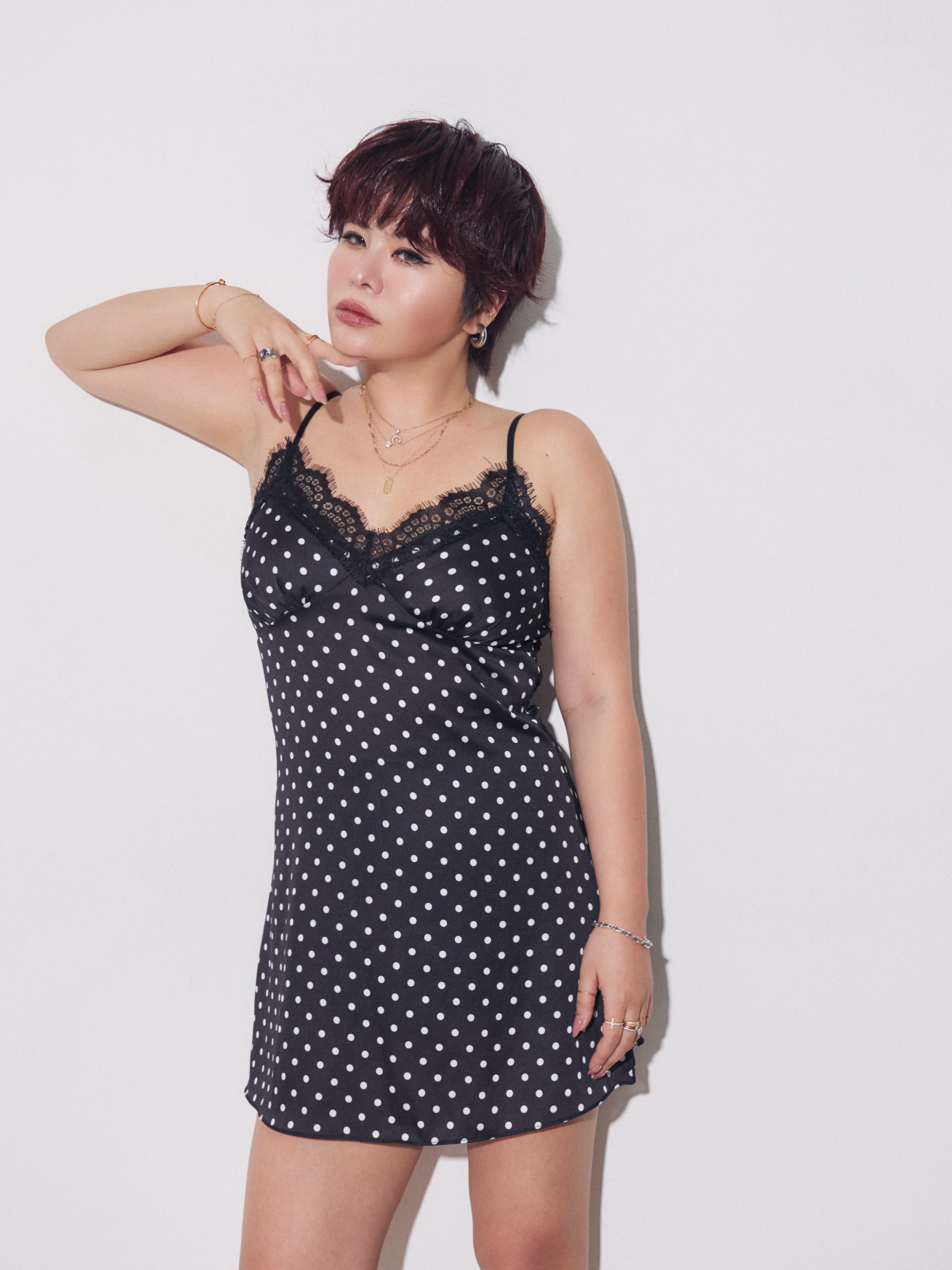 Quiet Dot Satin Mini Dress