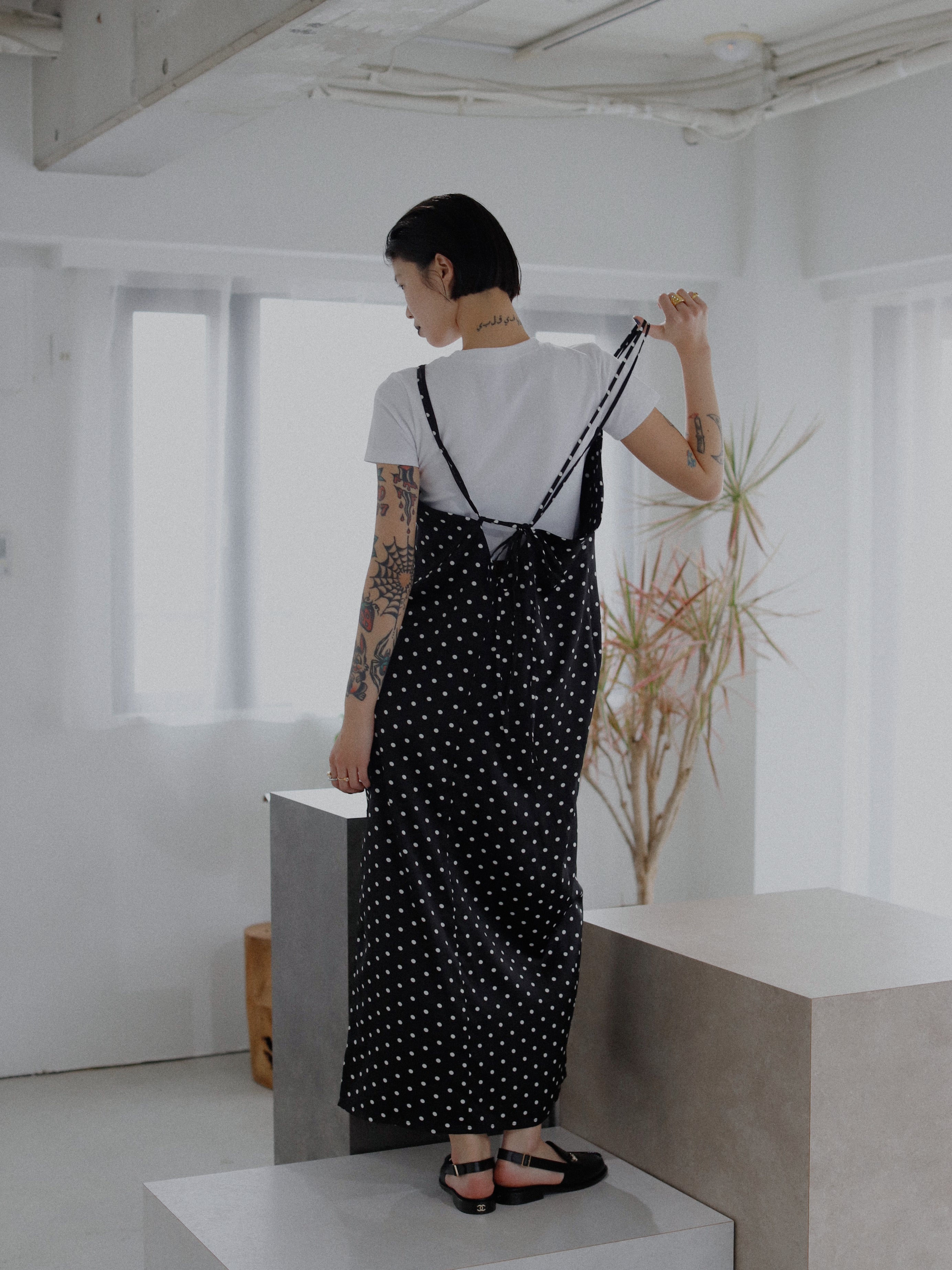 Dot Satin Long Cami One-piece
