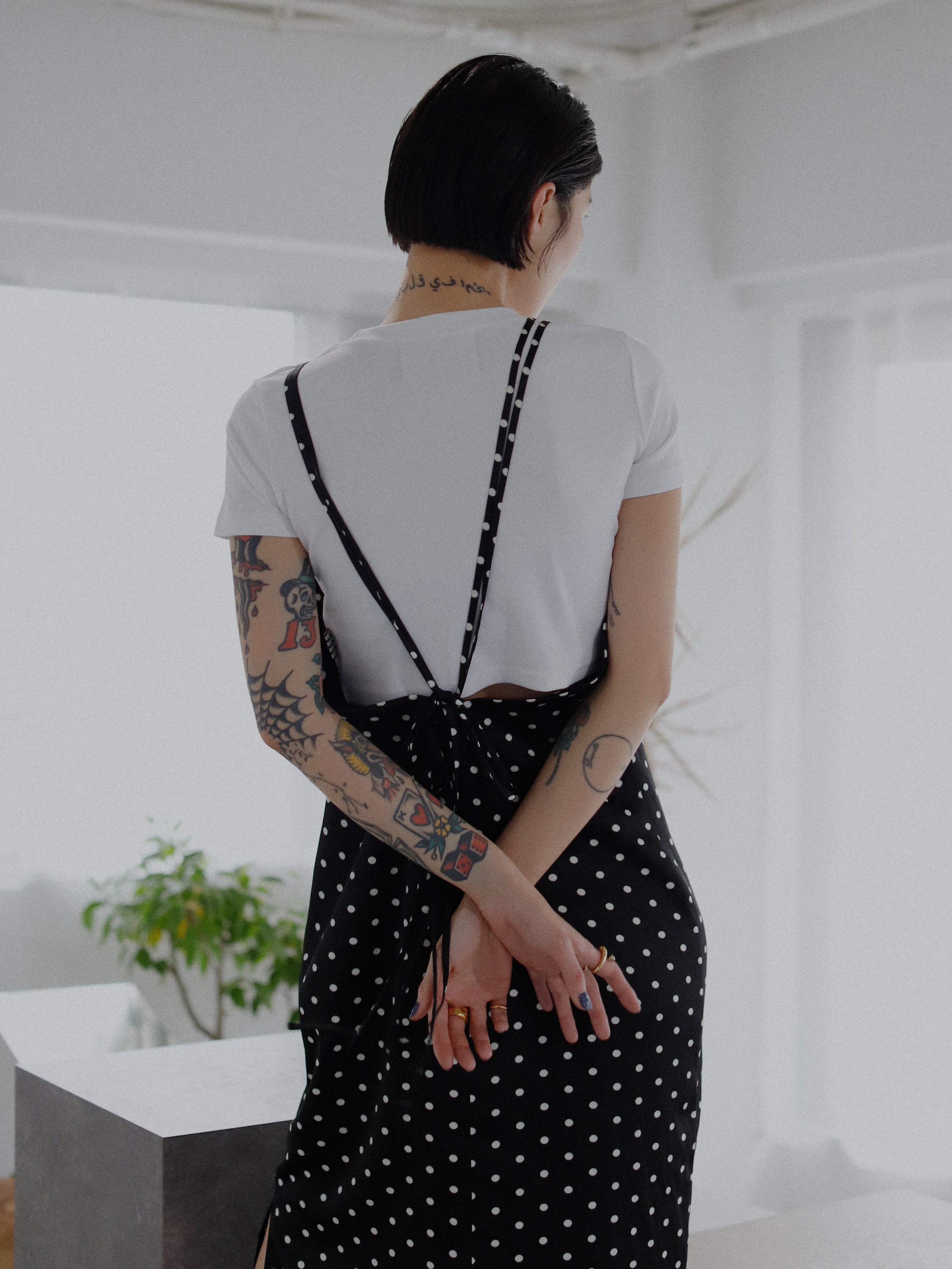 Dot Satin Long Cami One-piece