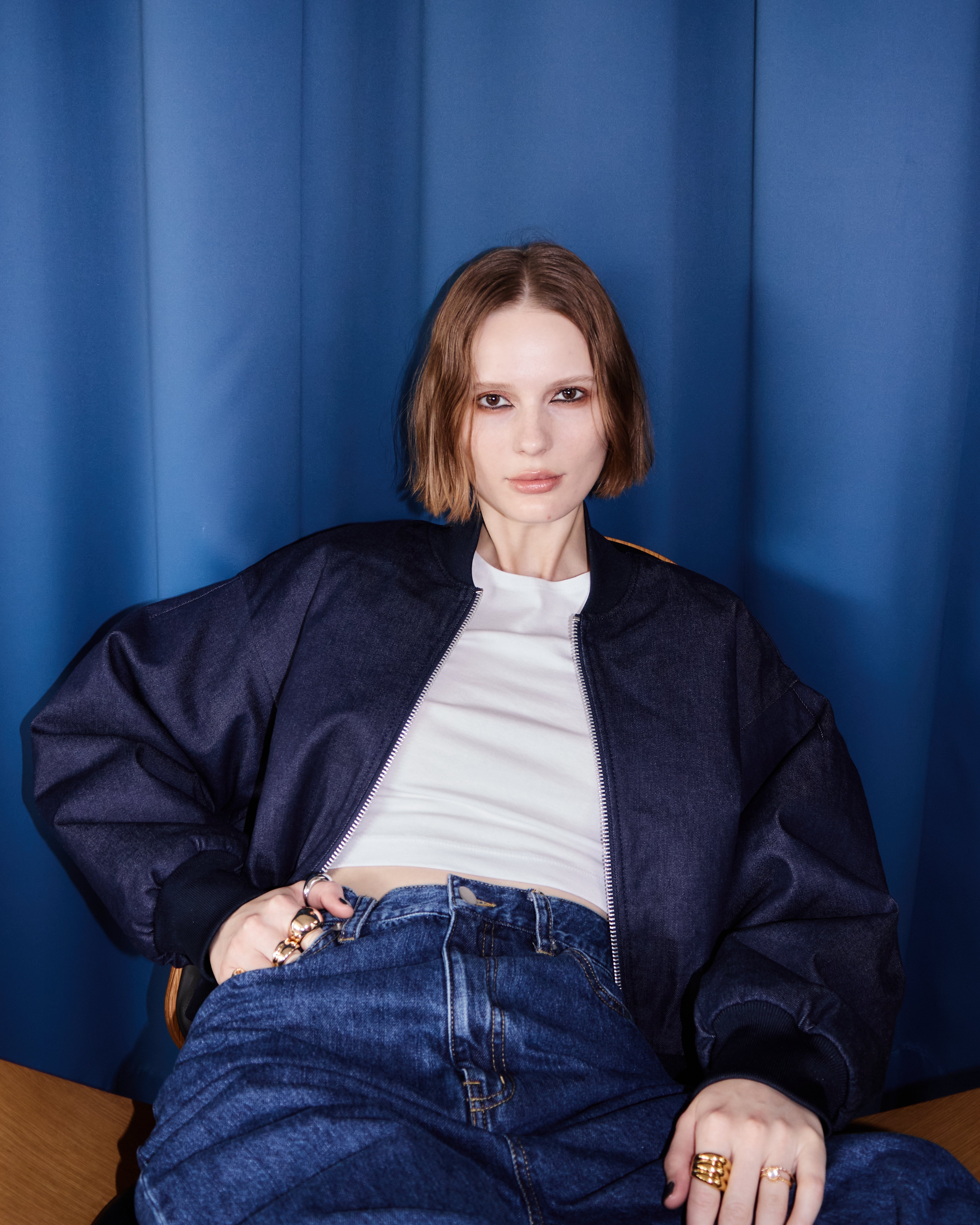 Volume Sleeve Denim Bomber jacket