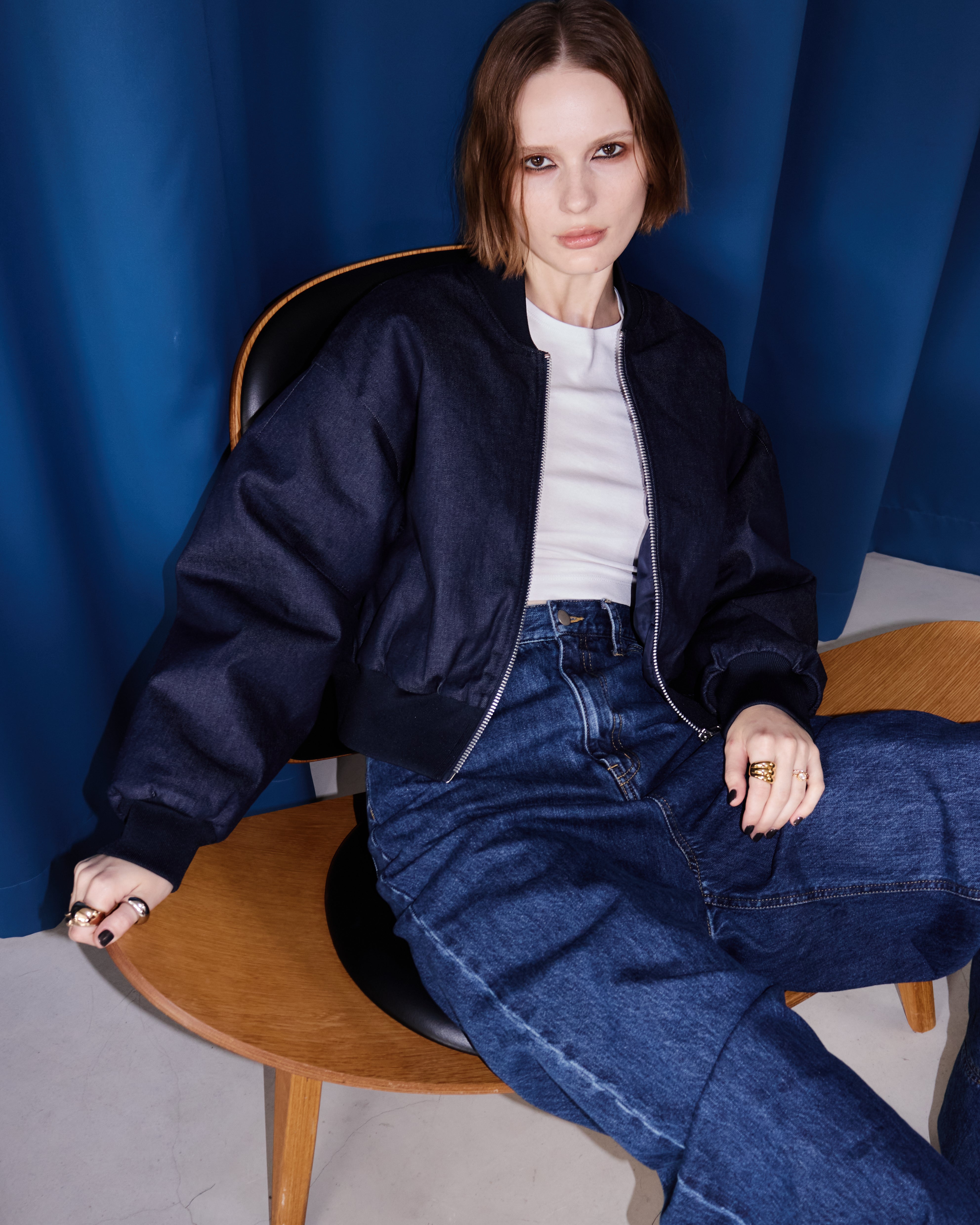 Volume Sleeve Denim Bomber jacket