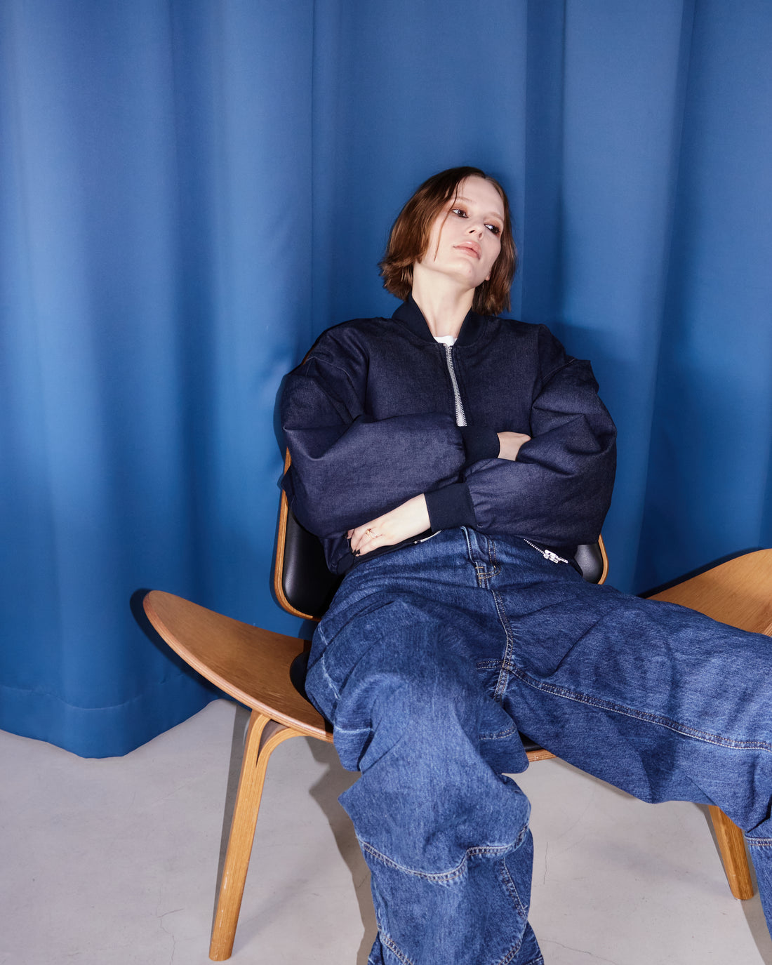 Volume Sleeve Denim Bomber jacket