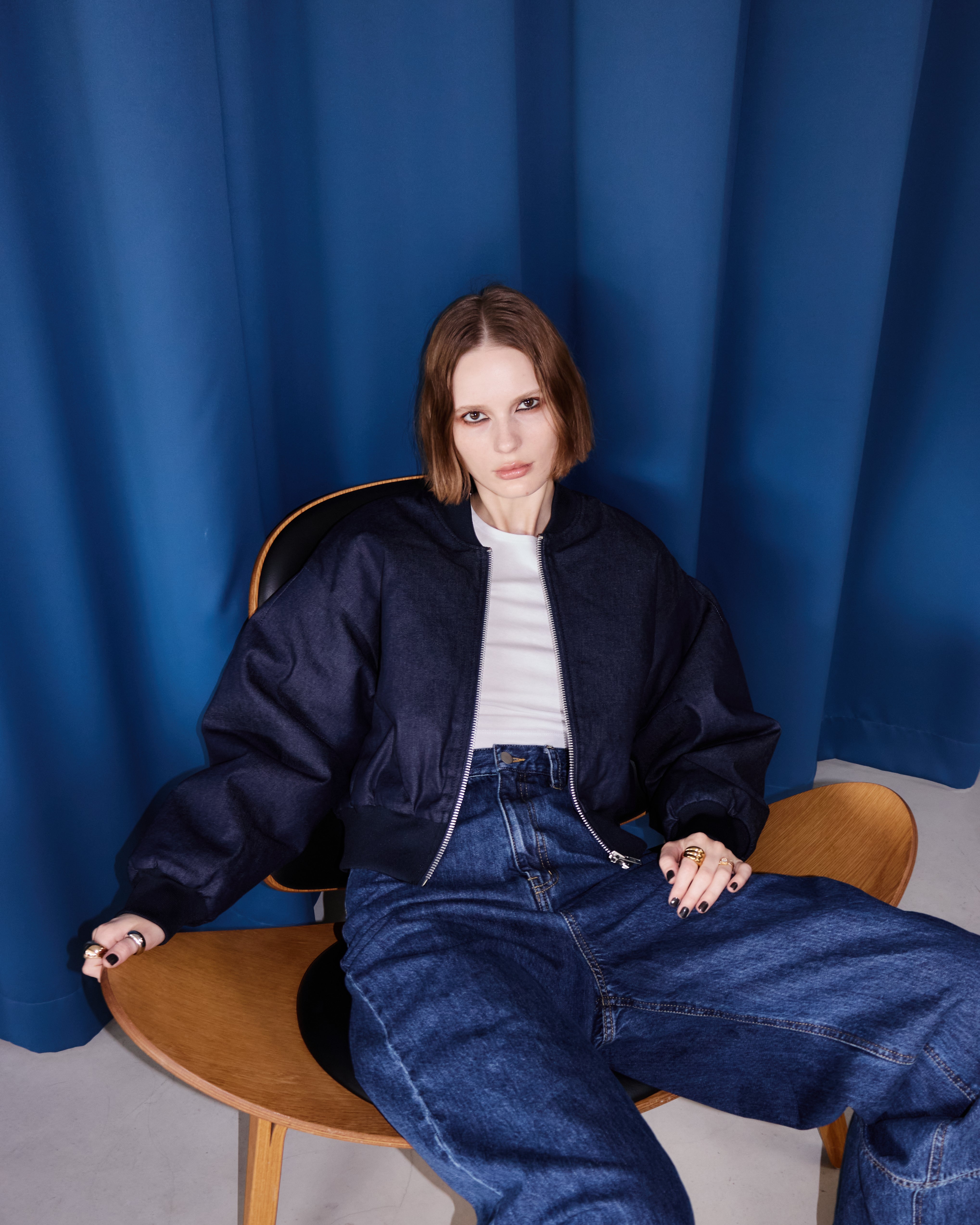 Volume Sleeve Denim Bomber jacket