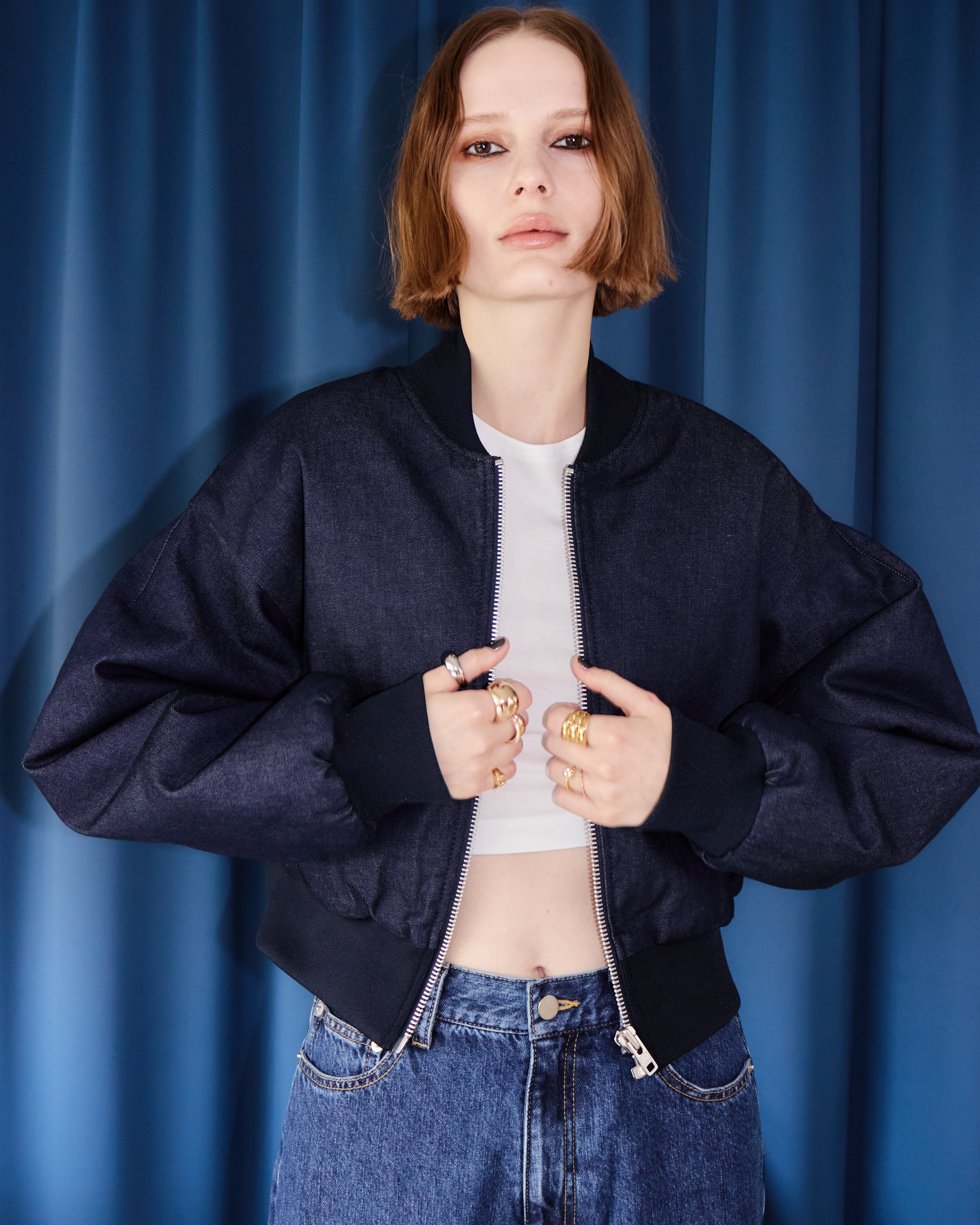 Volume Sleeve Denim Bomber jacket