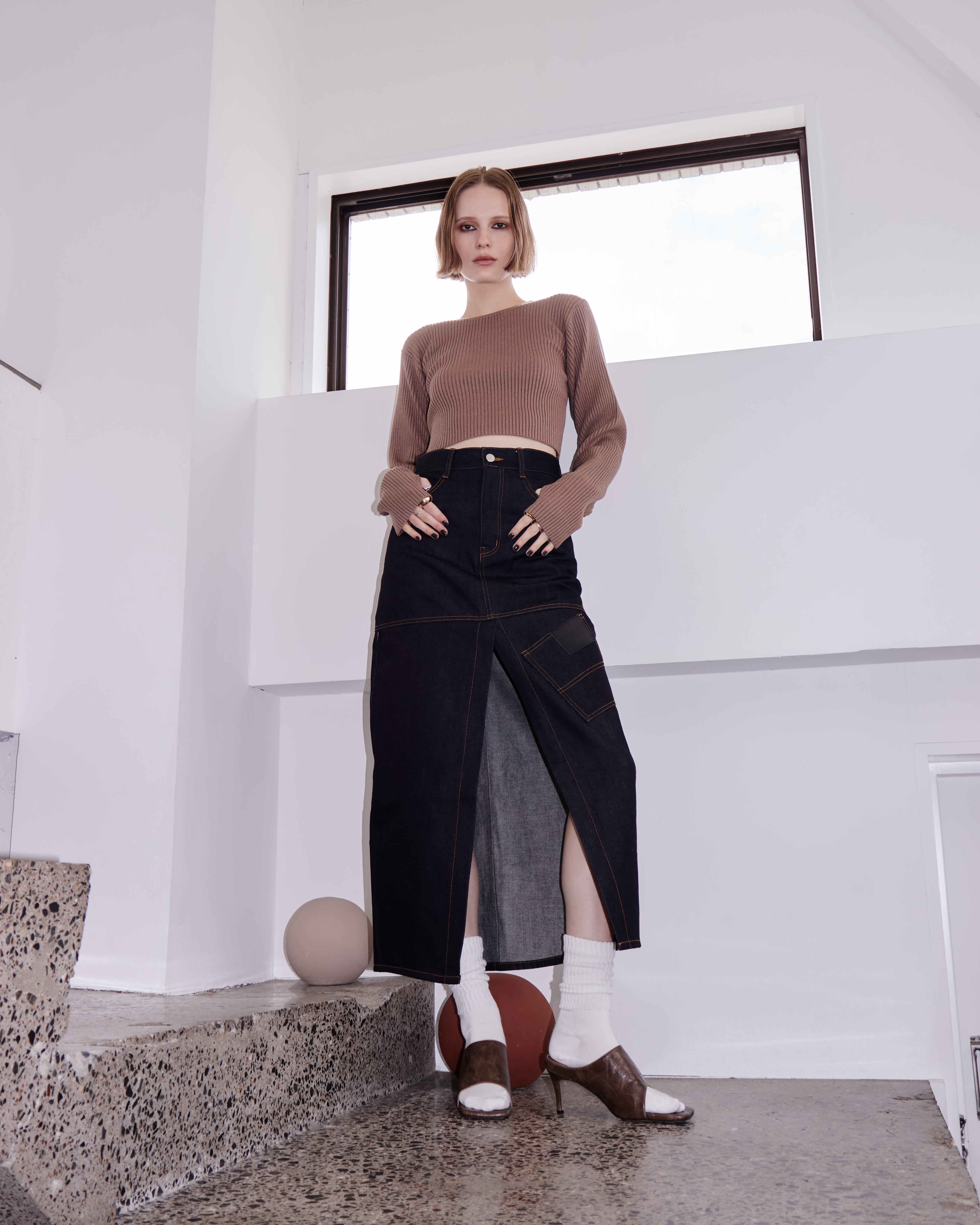 Utility Split Denim Skirt