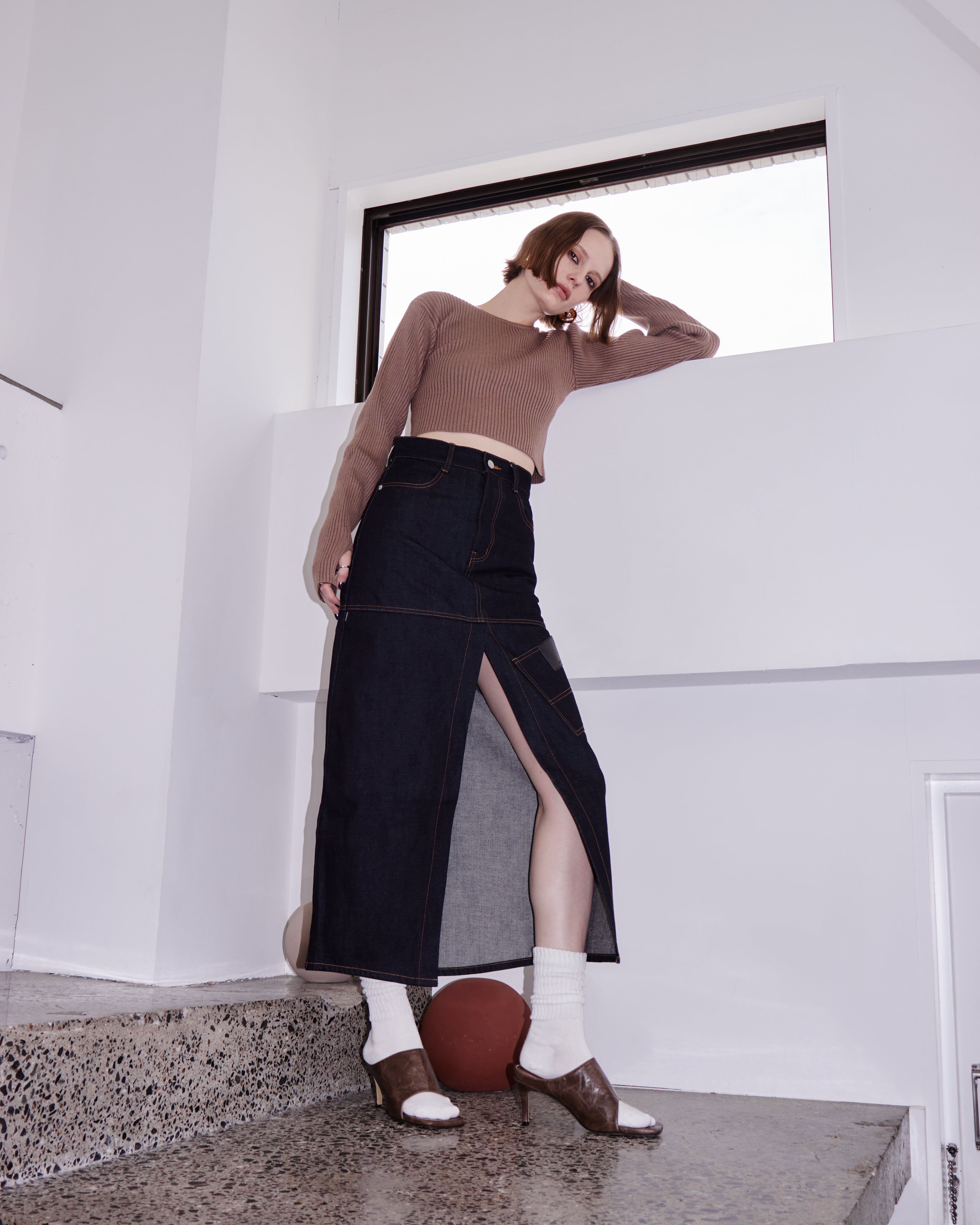 Utility Split Denim Skirt