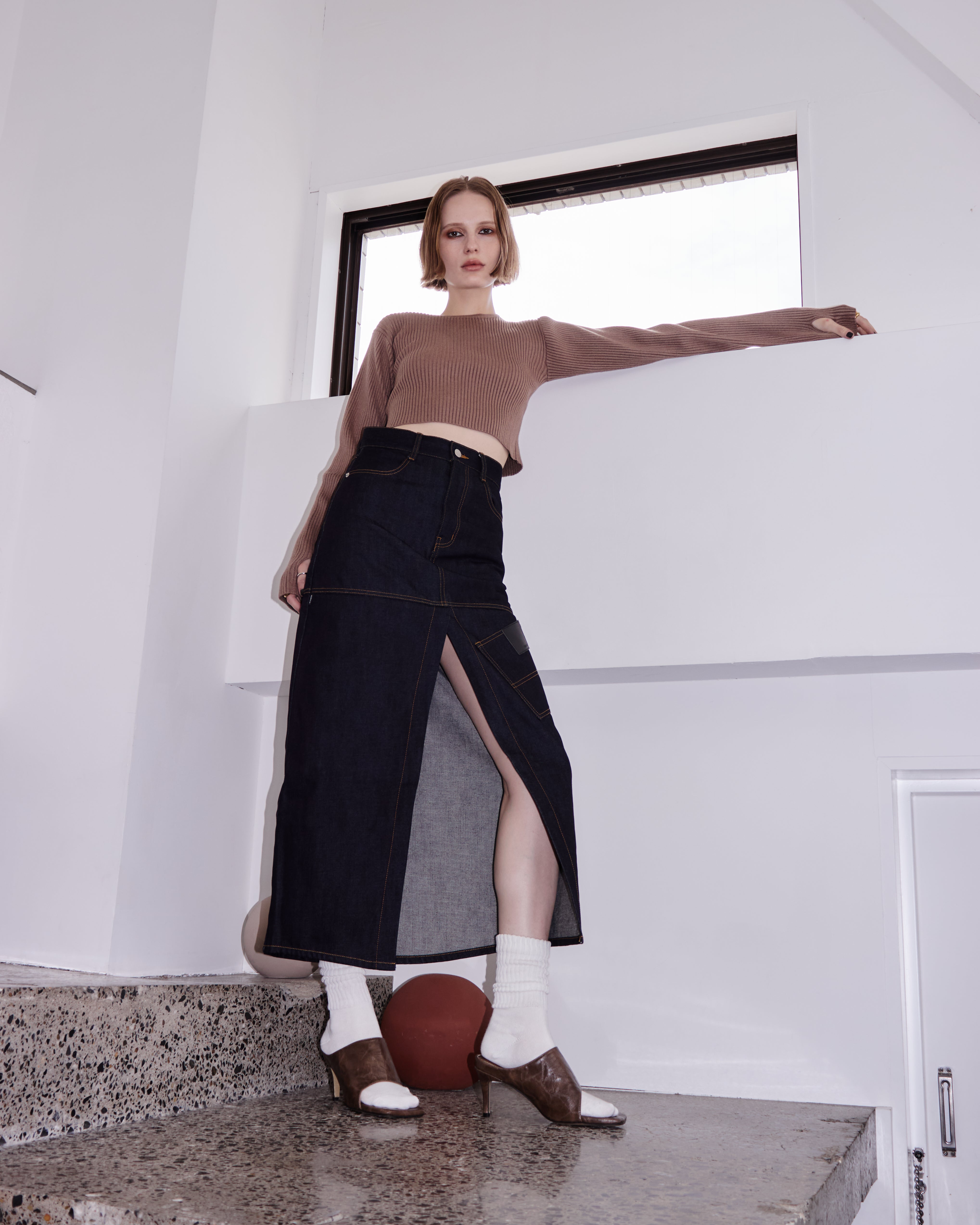 Utility Split Denim Skirt