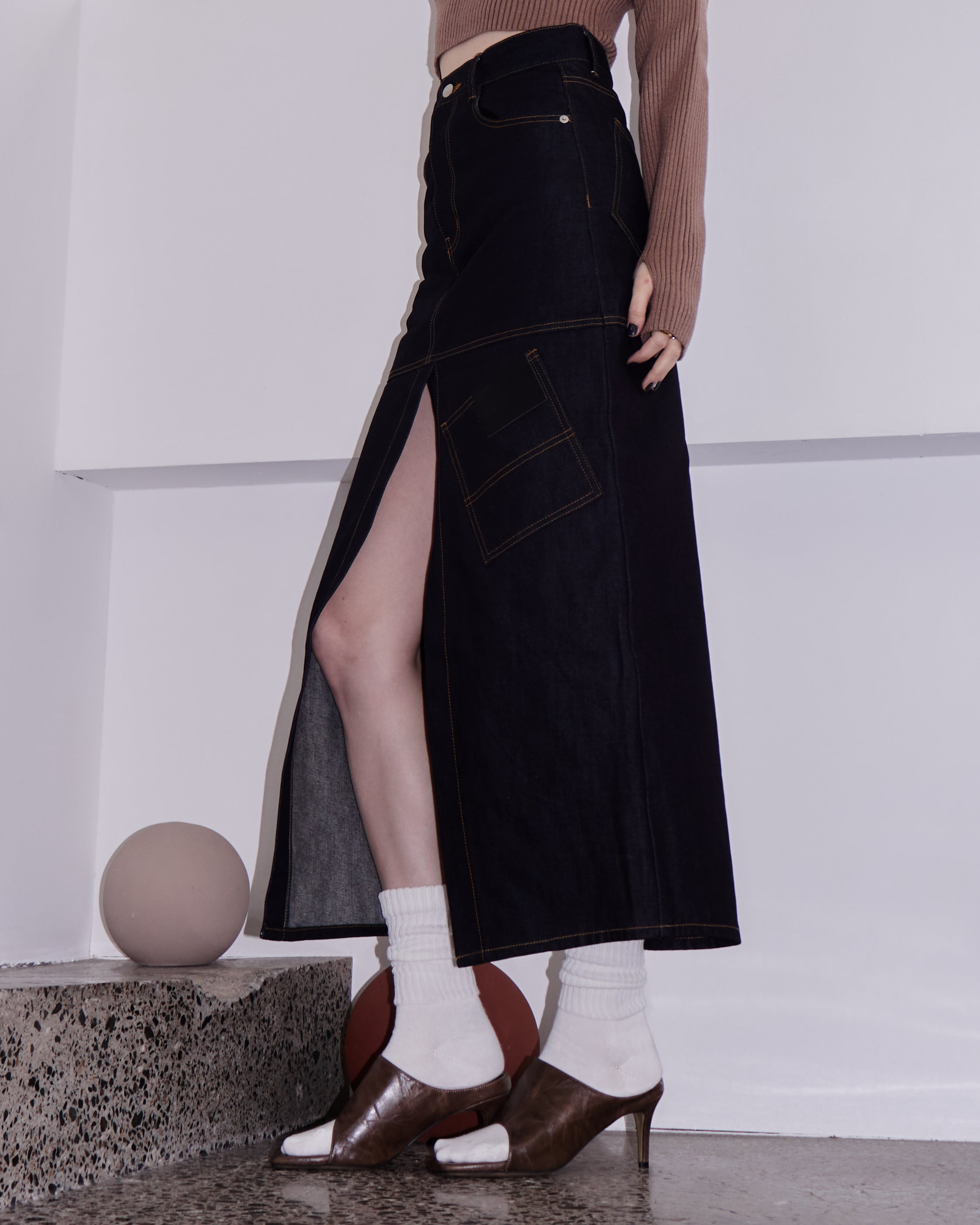 Utility Split Denim Skirt