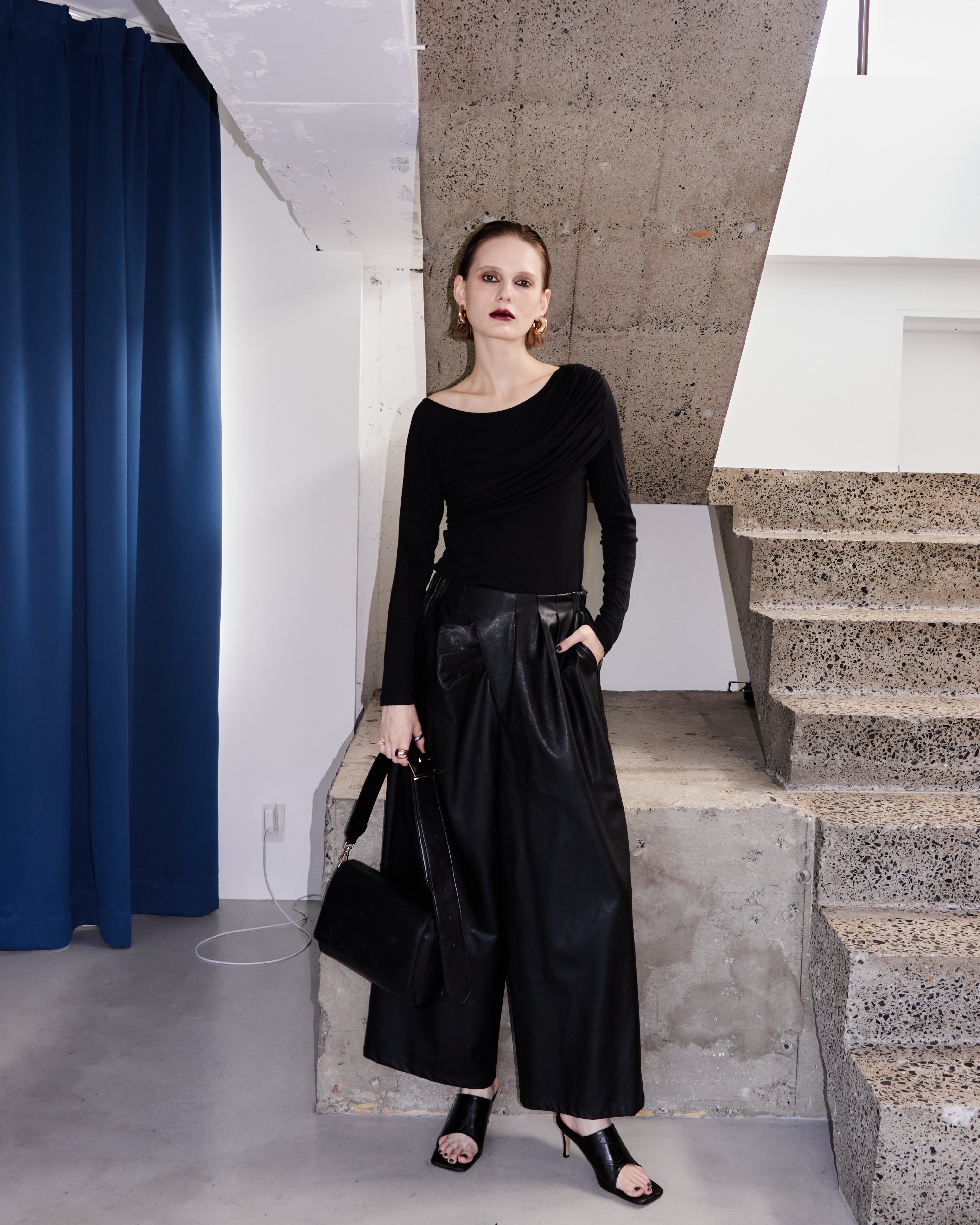 Eco Leather Front-Gather Pants