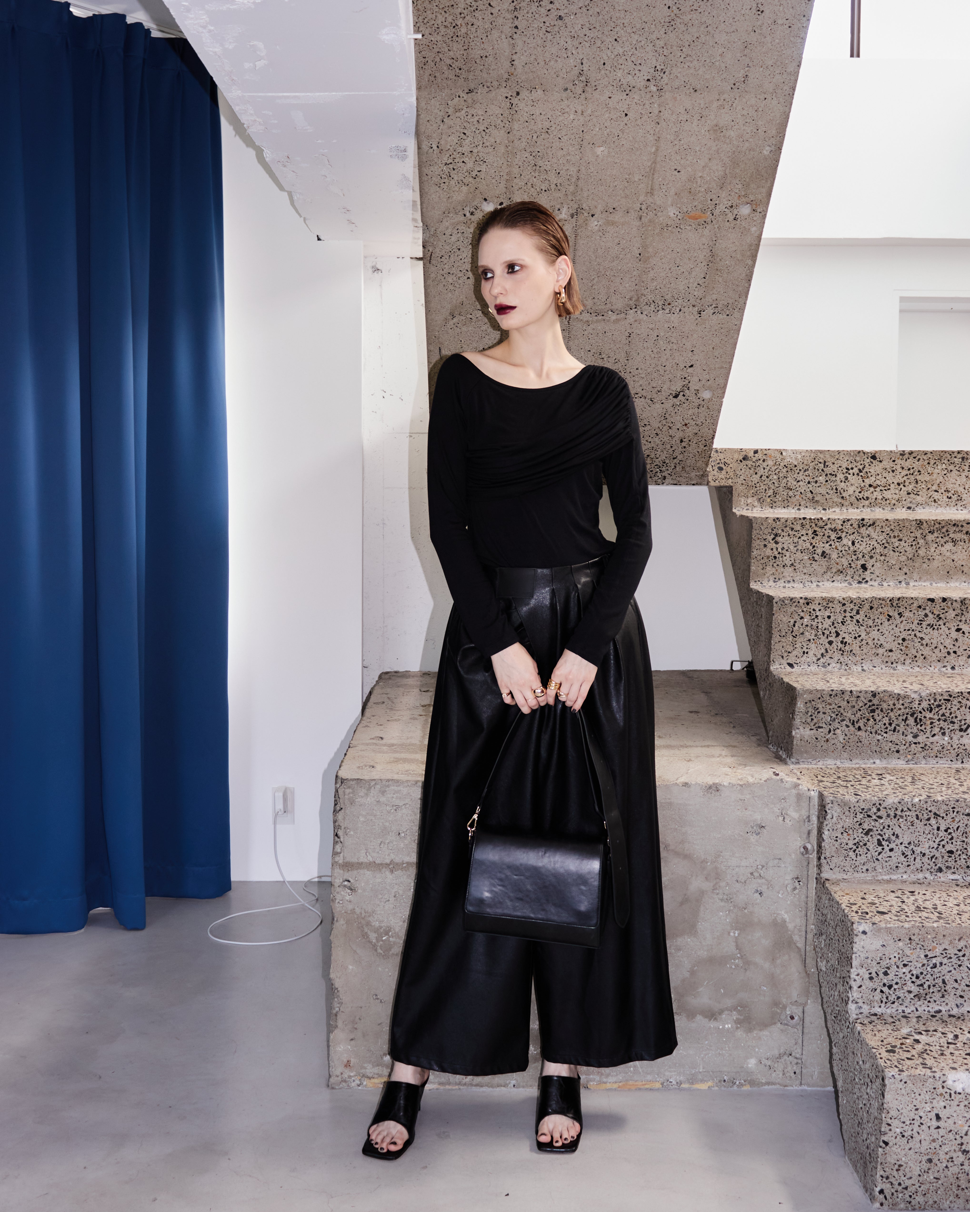 Eco Leather Front-Gather Pants