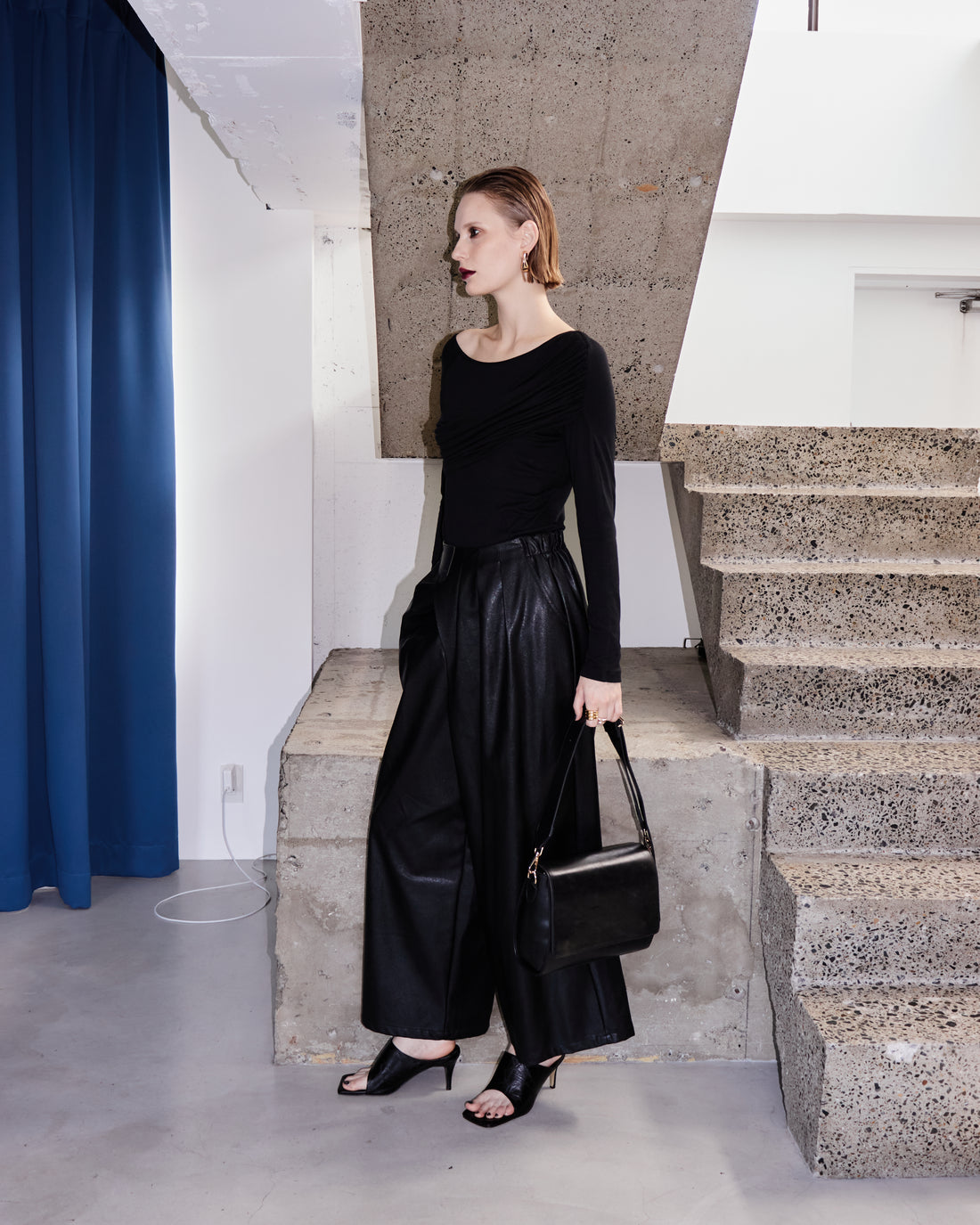 Eco Leather Front-Gather Pants