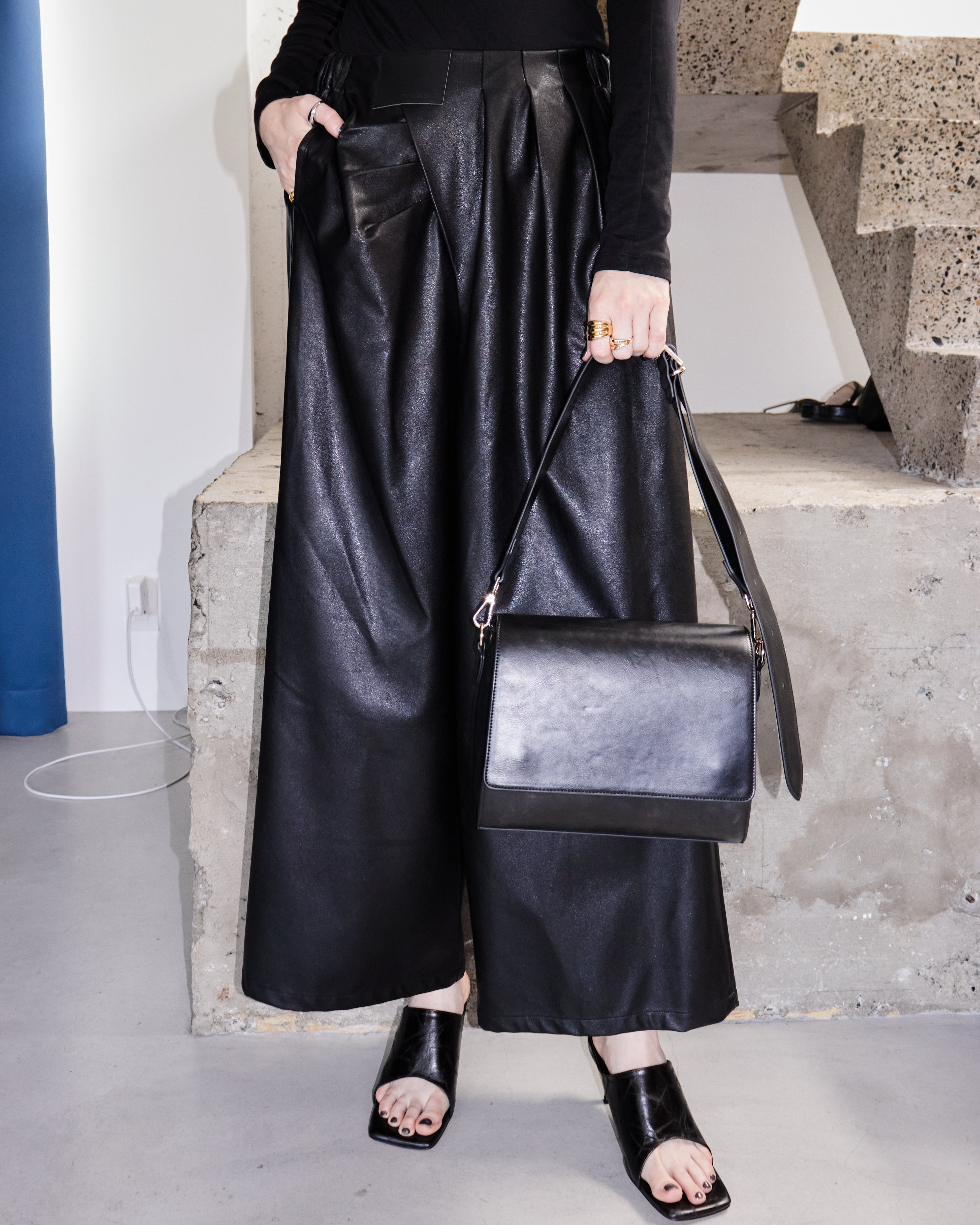 Eco Leather Front-Gather Pants