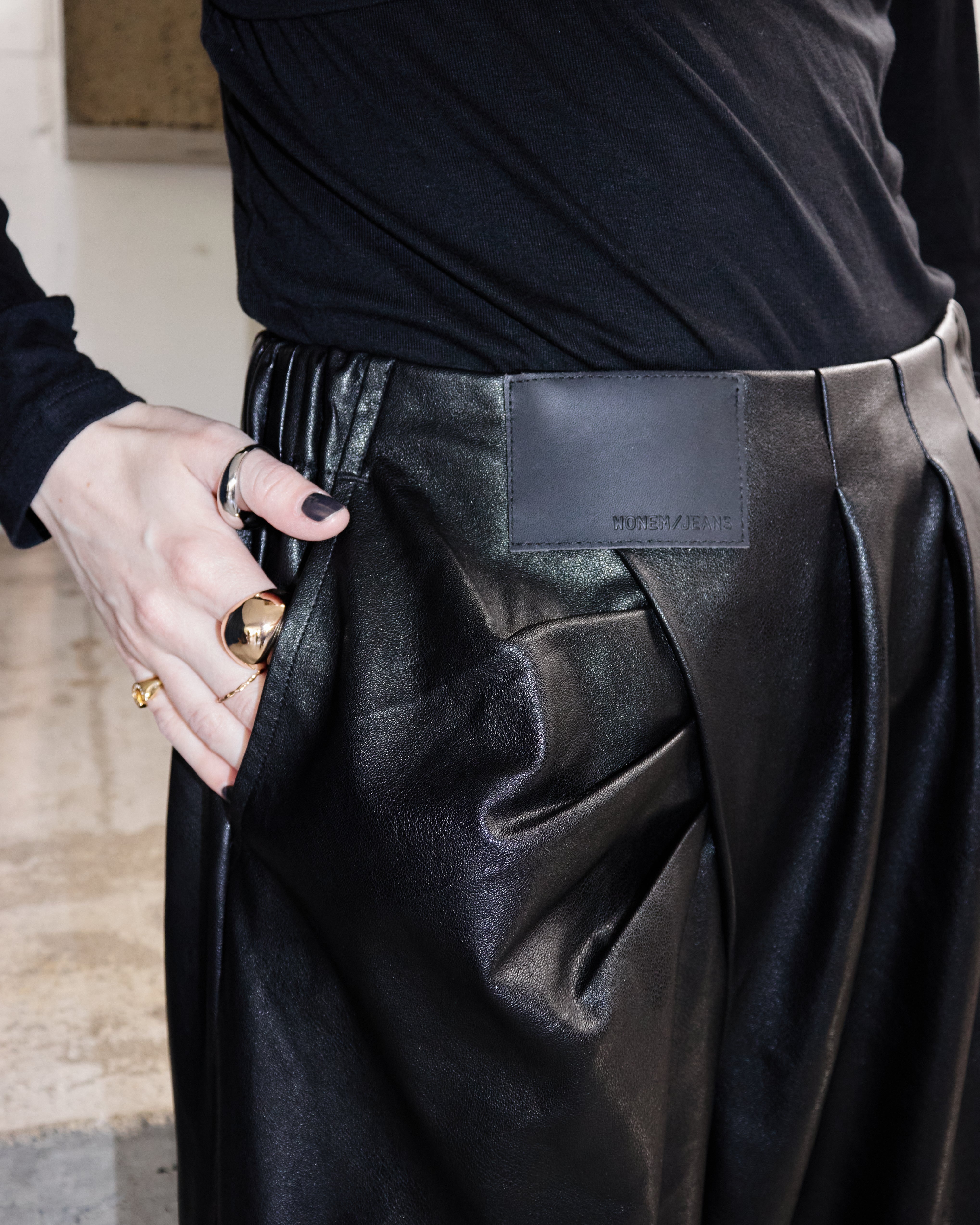 Eco Leather Front-Gather Pants