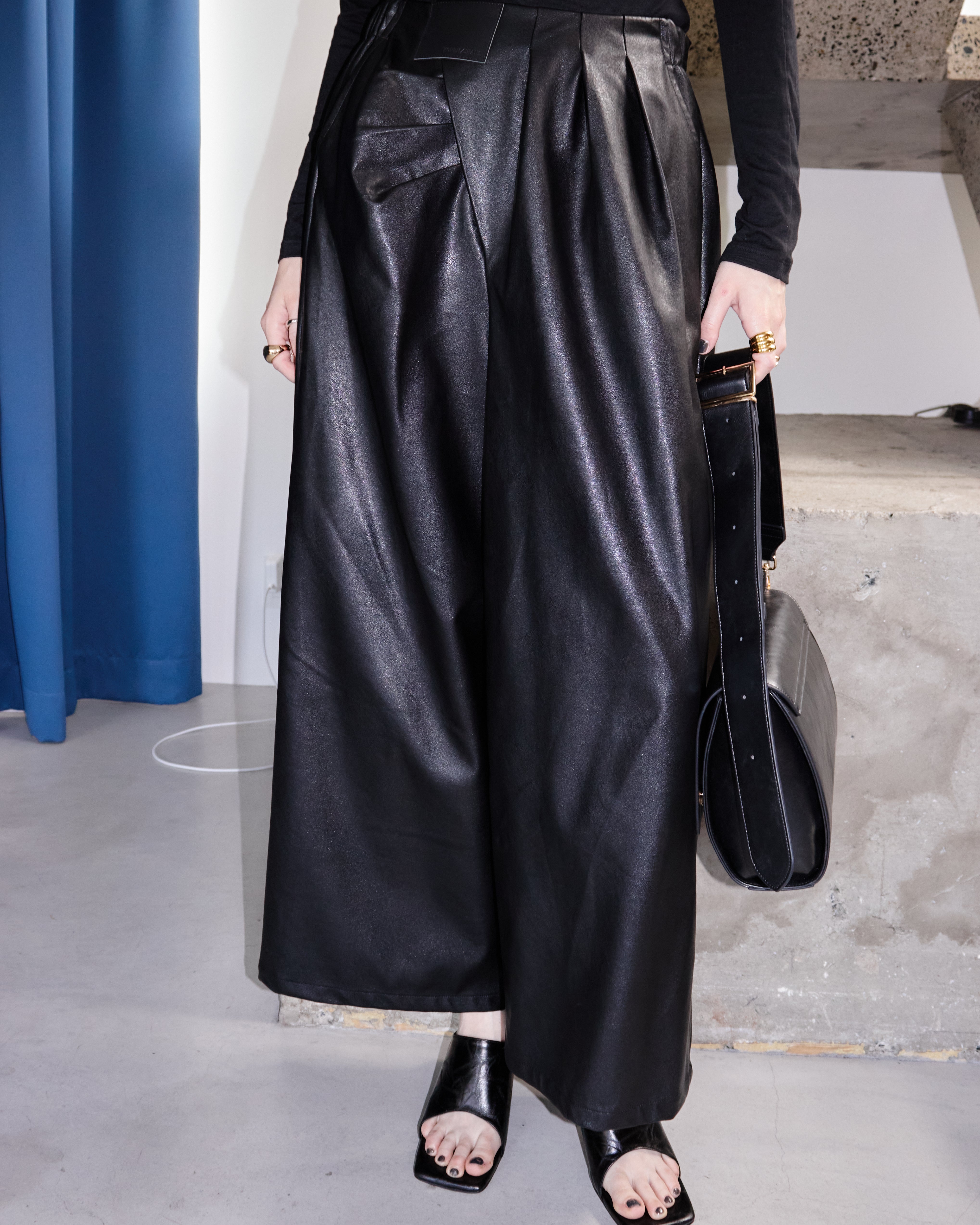 Eco Leather Front-Gather Pants